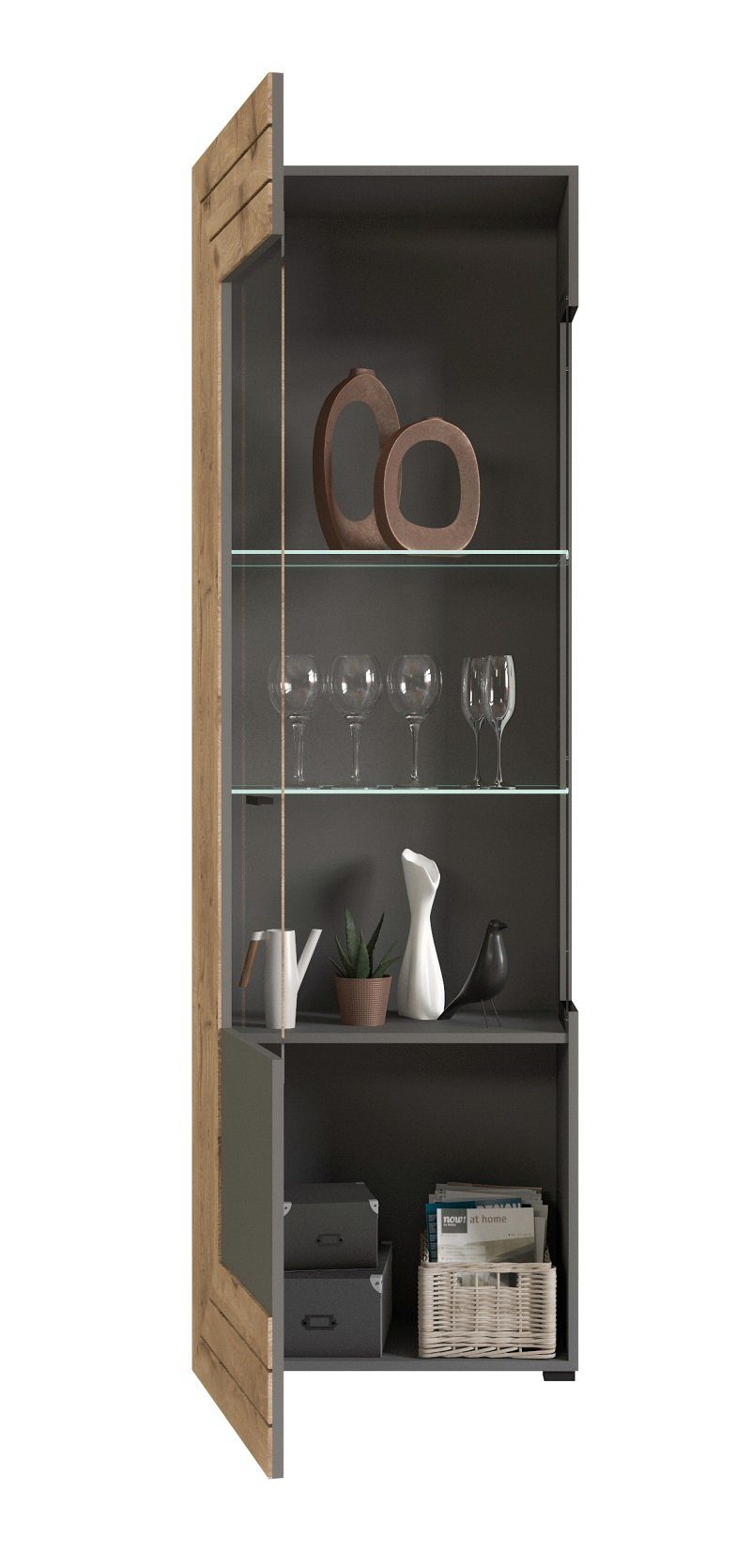 xonox.home Vitrine Vitrine Freno, grau matt / Nox Oak, inkl. LED Beleuchtung