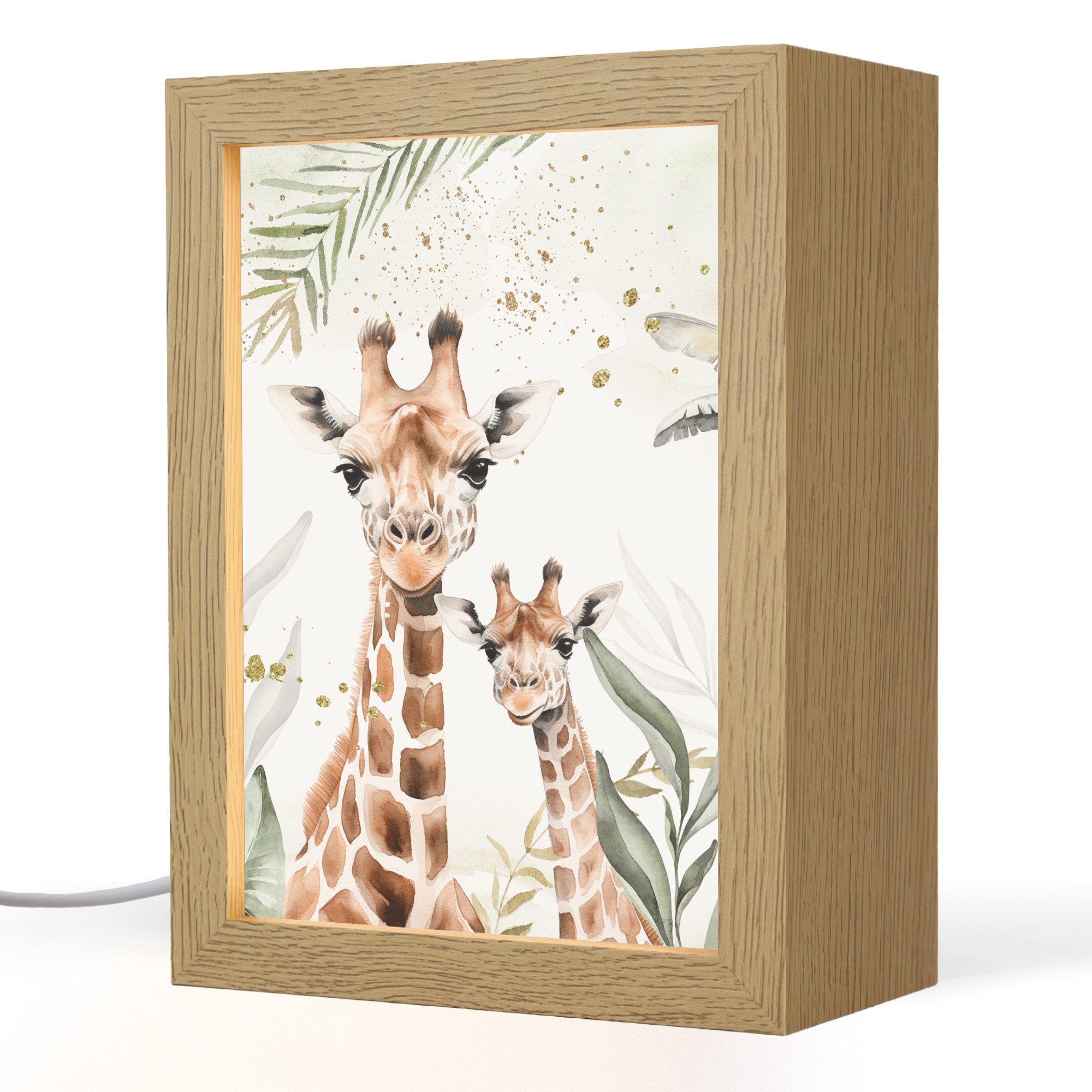 OnlyWow Nachttischlampe Lightbox Giraffe - Blätter - Kinder - Tiere - Dschungel - Jungen, Dimmbar, Farbwechsel, LED, Warmweiß, Kaltweiß, Neutralweiß Einstellbar, Kinderzimmer, Babyzimmer, Dimmbar, mit Kabel, Nachtlampe, LED