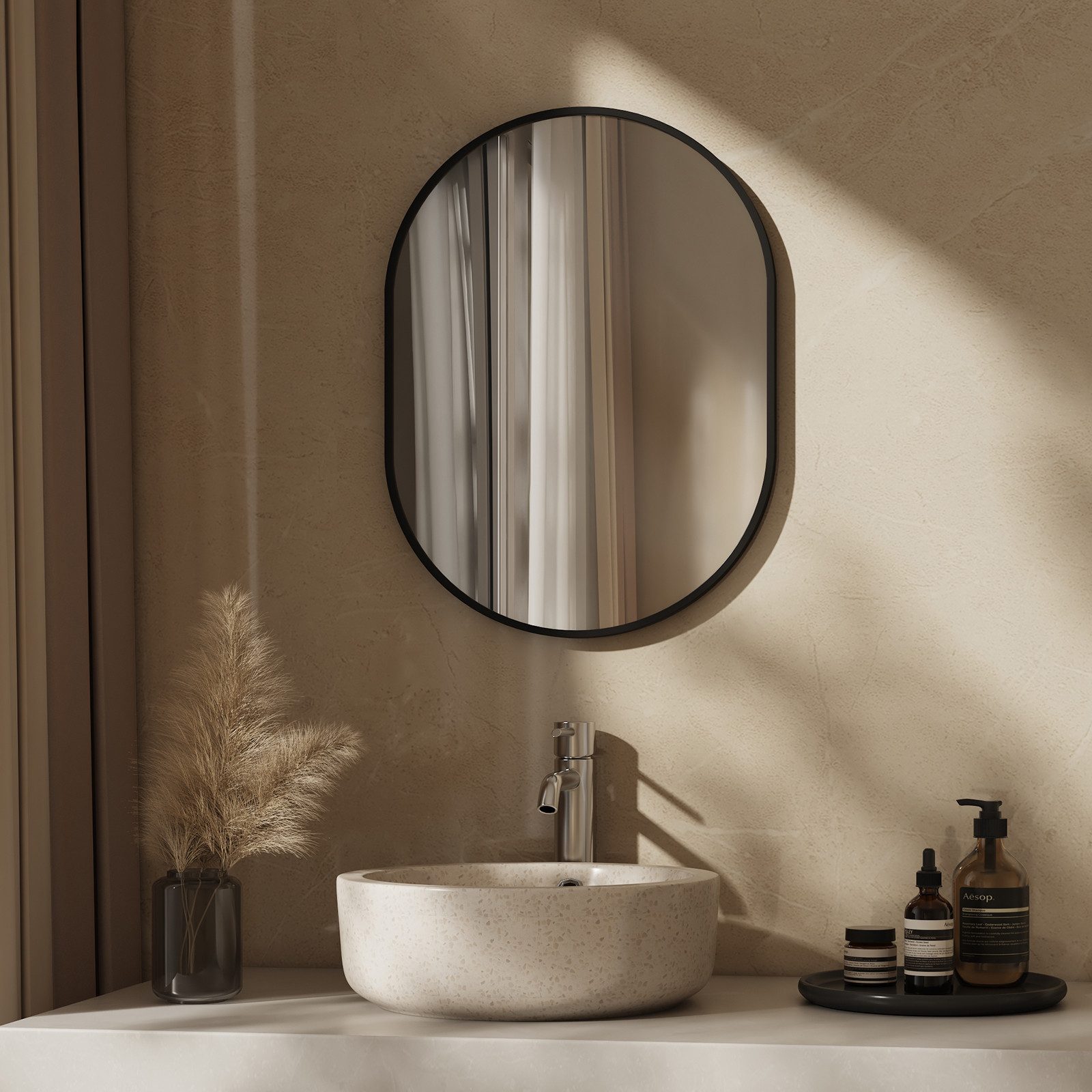 EMKE Spiegel Ovaler Badezimmerspiegel Schwarzer Rahmen Wandspiegel, Vertika günstig online kaufen