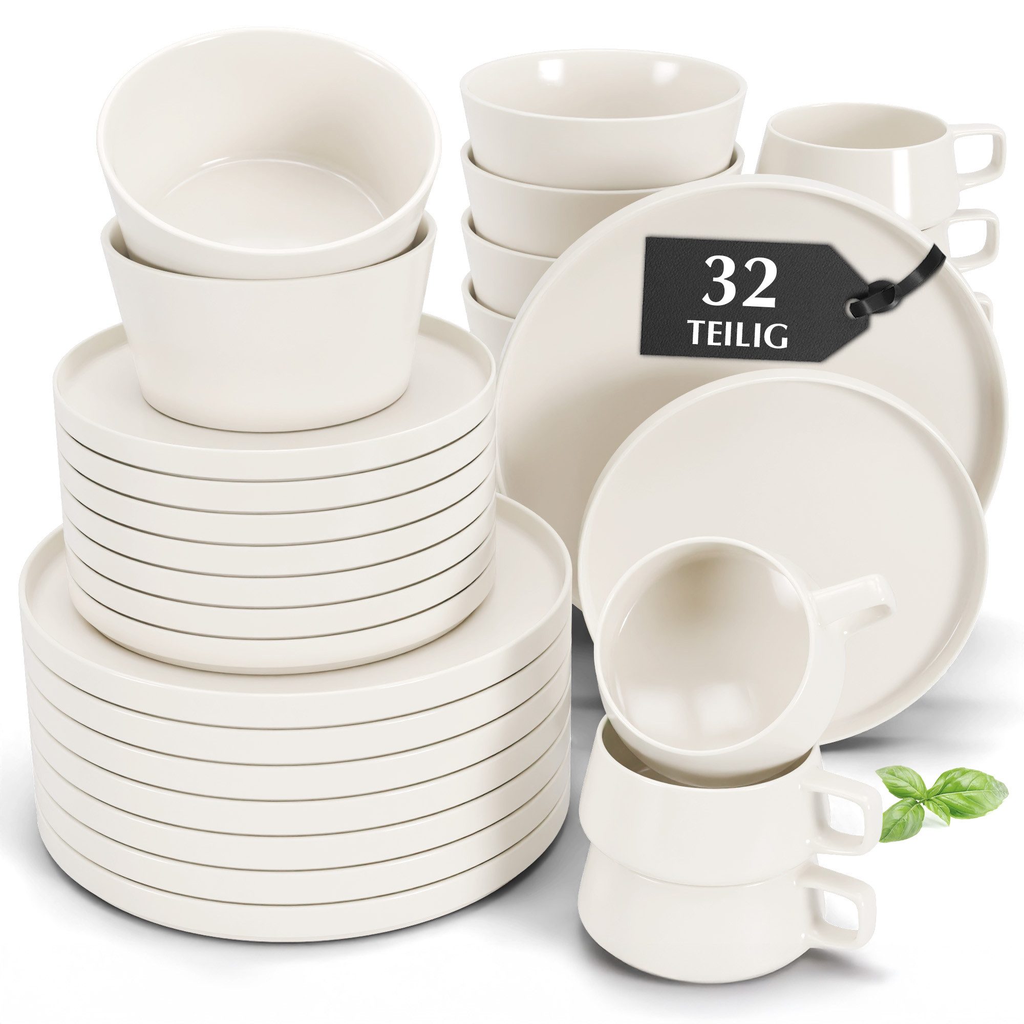 MiaMio Geschirr-Set Geschirrset für 8 Personen / 32-teiliges Tafelservice Luxe Weiß