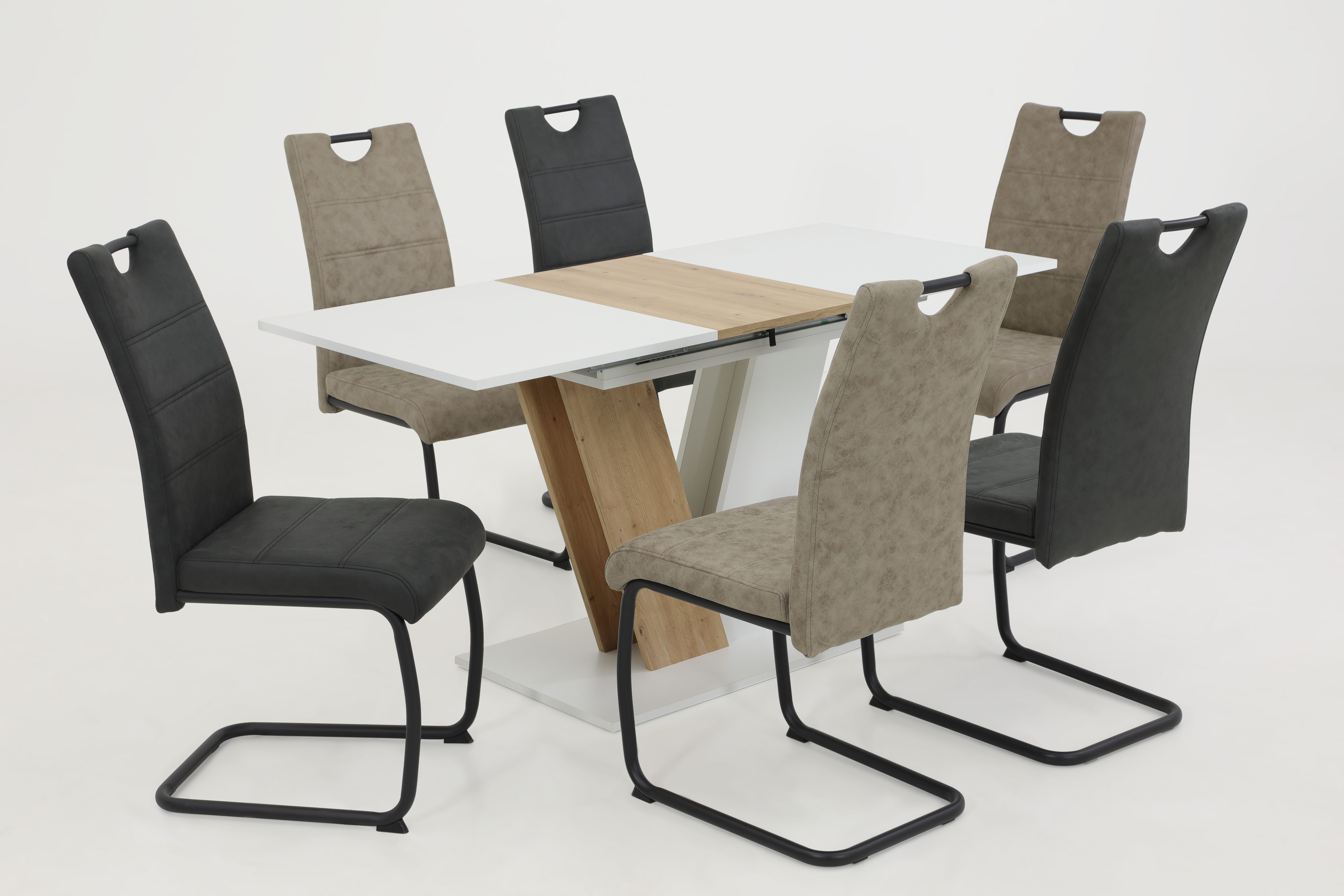 HELA Säulen-Esstisch SIENA (1-St), Einlegeplatte,Synchronauszug,ABS-Kante,Melamin,V-förmig