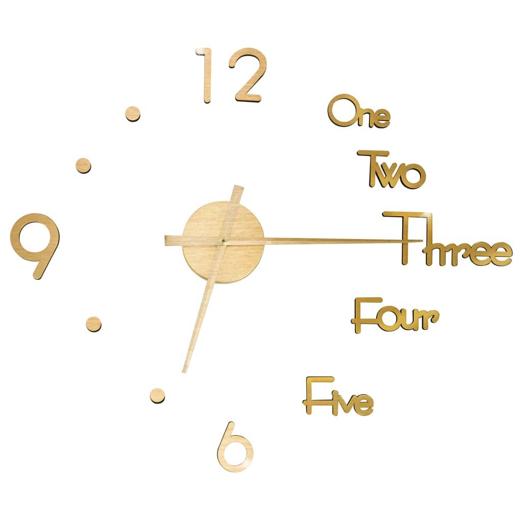 furnicato Uhr Extragroße 3D-Wanduhr Gold 100 cm mit DIY-Größe (Glänzende Wandzeitmesser aus EVA mit anpassbarer DIY-Montageform)