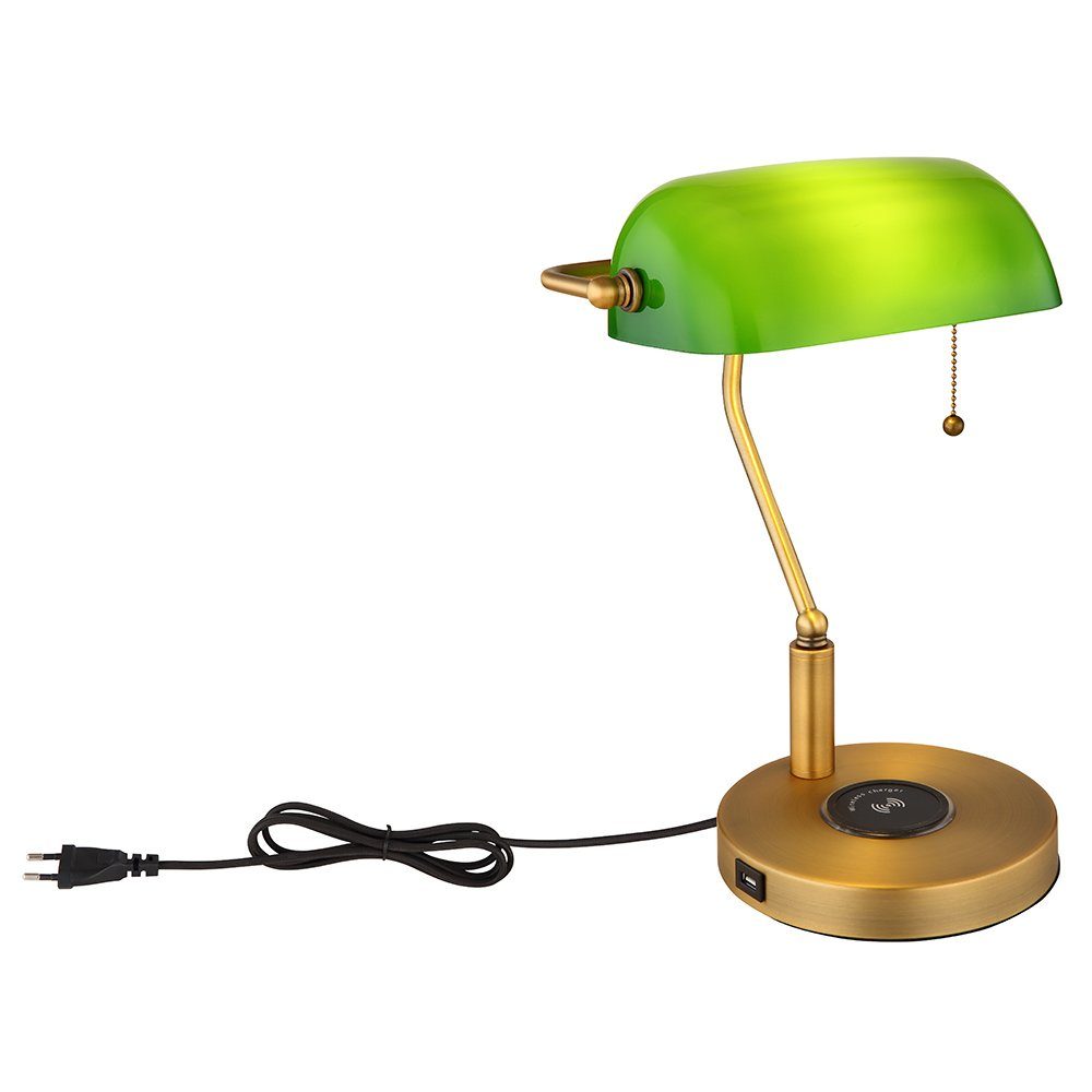 Tischlampe Bankerlampe Tischleuchte, inklusive, Tischleuchte Leuchtmittel kabelloses USB Laden nicht Leselampe Globo