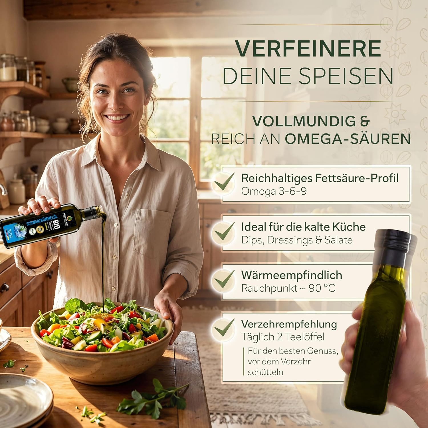 KRÄUTERLAND N A T U R - Ö L M Ü H L E Kräuterland Schwarzkümmelöl, Kaltgepresst, ungefiltert & naturrein Öl, 1 er 250 ml à 1 St., 250 ml, Omega 3-6-9, ohne Zusatz von Aromen & Konservierungsstoffe