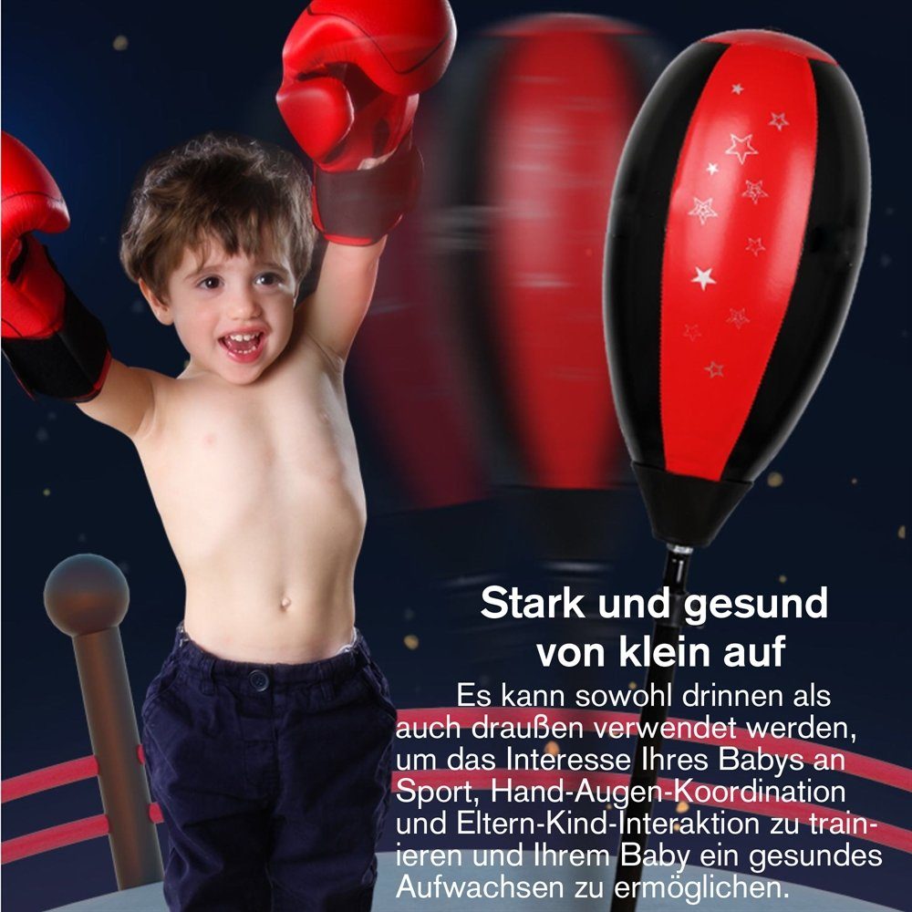 Feel2Home Boxsack Kinder Standboxsack + Boxhandschuhe verstellbar Punching Ball Boxbirne (Trainingsset, 1-tlg., 4-teiliges Set), Spezieller Gummi-Ball