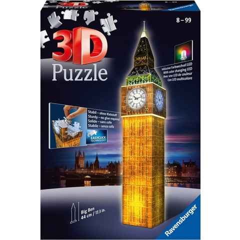 Ravensburger 3D-Puzzle Big Ben bei Nacht, 216 Puzzleteile, mit Farbwechsel LEDs; Made in Europe, FSC® - schützt Wald - weltweit