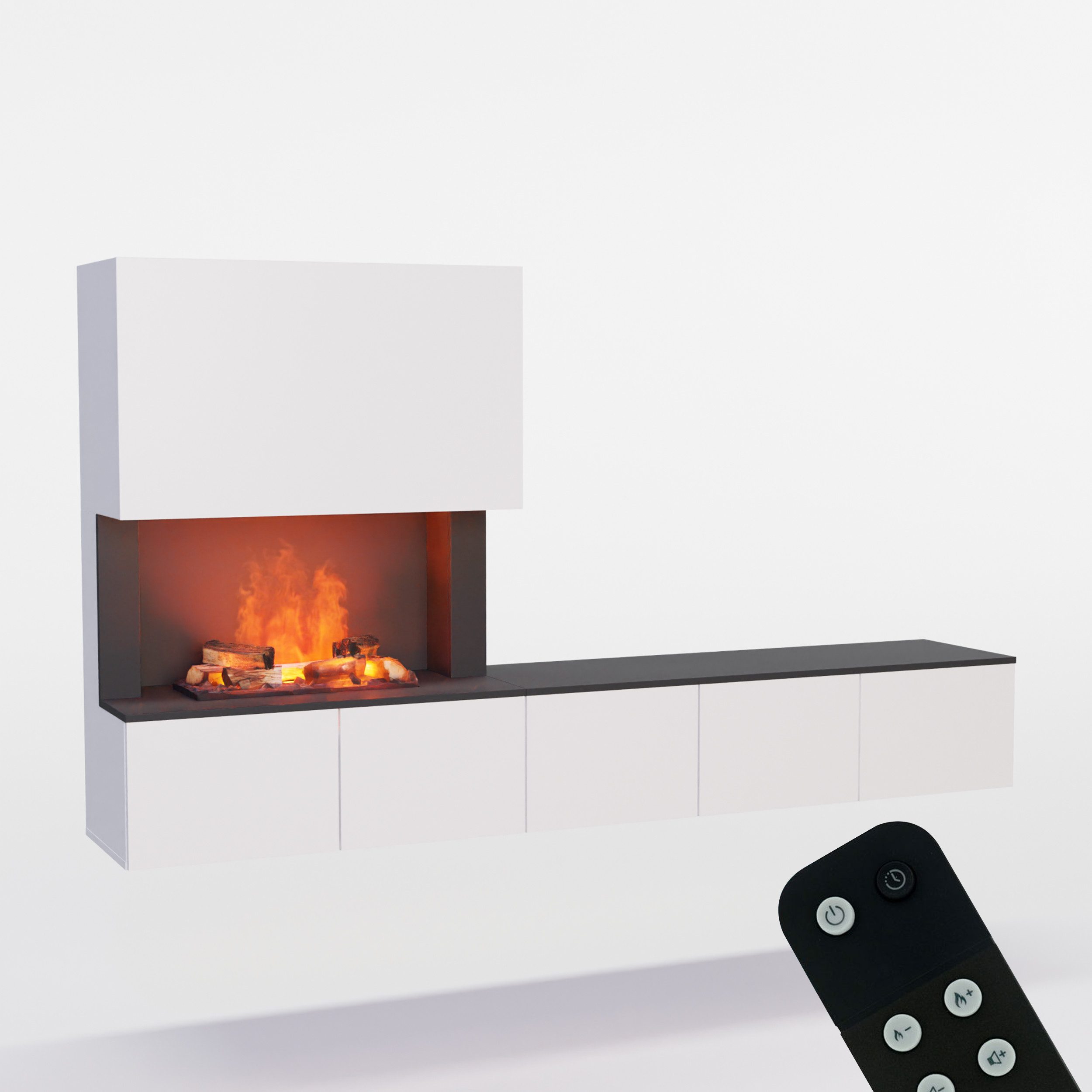GLOW FIRE Elektrokamin CW5 Links Wasserdampf Kamin- Wohnwand mit Kamin, Sideboard mit Kamin, Wasserdampfkamin mit 3D Feuer und Knisterfunktion