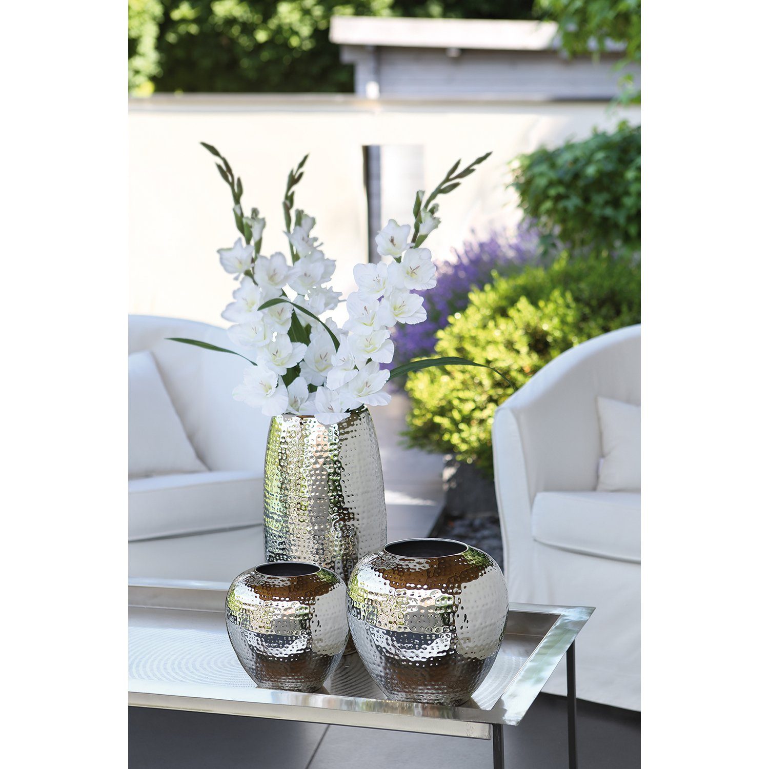 Fink Dekovase LOSONE Vase - H.20cm x D.20cm - Eisen/vernickelt - silberfarben (1x Vase, 1 St., Amphore - Grfäß), Elegante Dekovase - Blumenvase & Ziervase für stilvolle Akzente