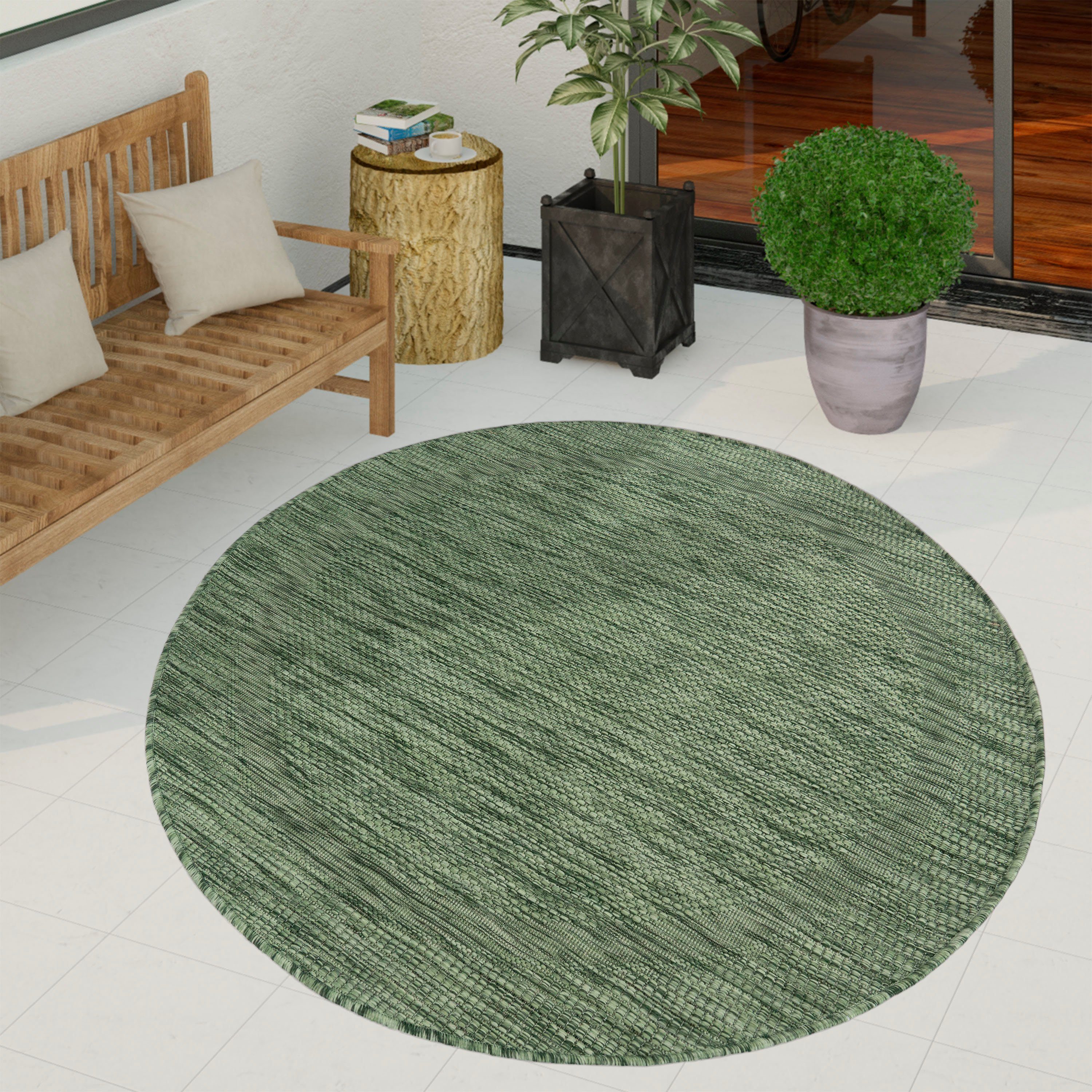 In- mm, Flachgewebe, Outdoor Home, mit grün und rund, Bordüre, Paco 272, Höhe: Roma meliert, geeignet dezenter 4 Teppich