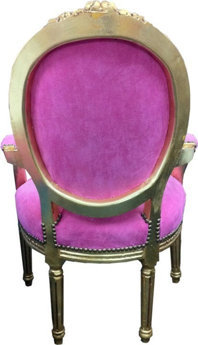 Casa Padrino Mod2 Rosa / Gold Stuhl Salon Besucherstuhl Barock