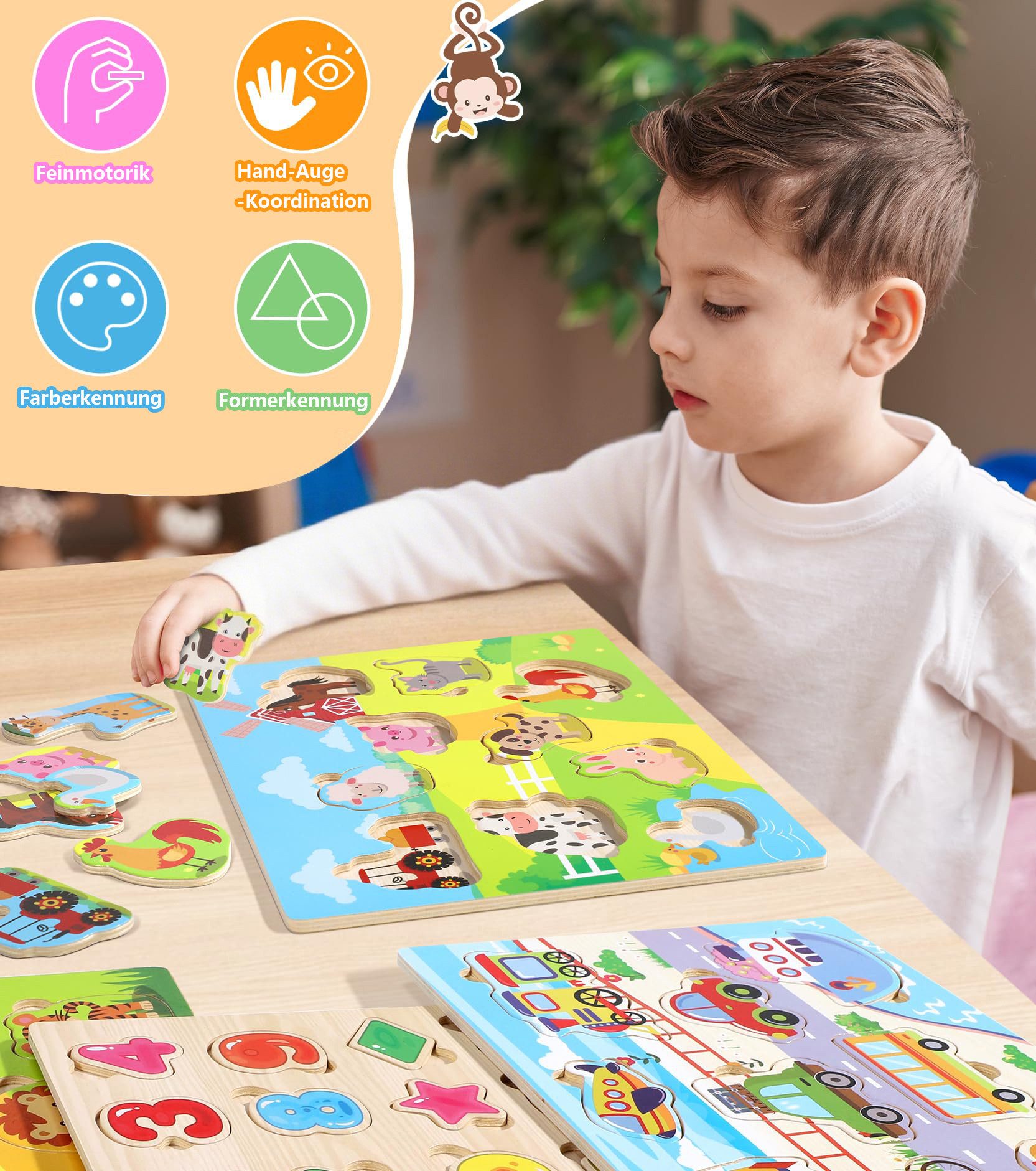 CLTYQ Steckpuzzle Lernspielzeug Spielzeug ab 3 Jahre Tier Holzpuzzle, Puzzleteile, Puzzleteile Kinder Montessori Spielzeug Kinderspielzeug