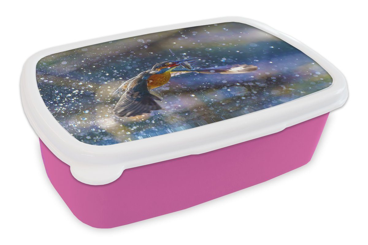 MuchoWow Lunchbox Eisvogel - rosa Erwachsene, Kinder, Fisch, - Kunststoff für Brotdose Wasser Brotbox Kunststoff, Snackbox, Mädchen, (2-tlg)
