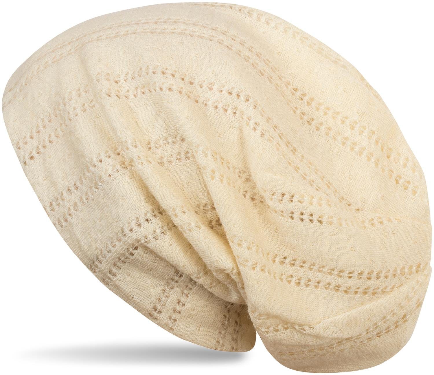 mit Strickmütze (1-St) Beanie Lochmuster Creme-Beige Feinstrick styleBREAKER