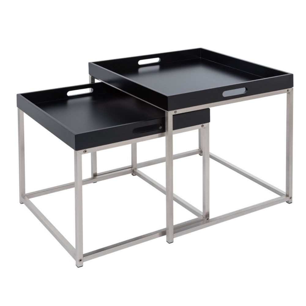 Couchtisch 2er Beistelltisch-Set MENTO schwarz abnehmbare Tabletts 50cm Stahl