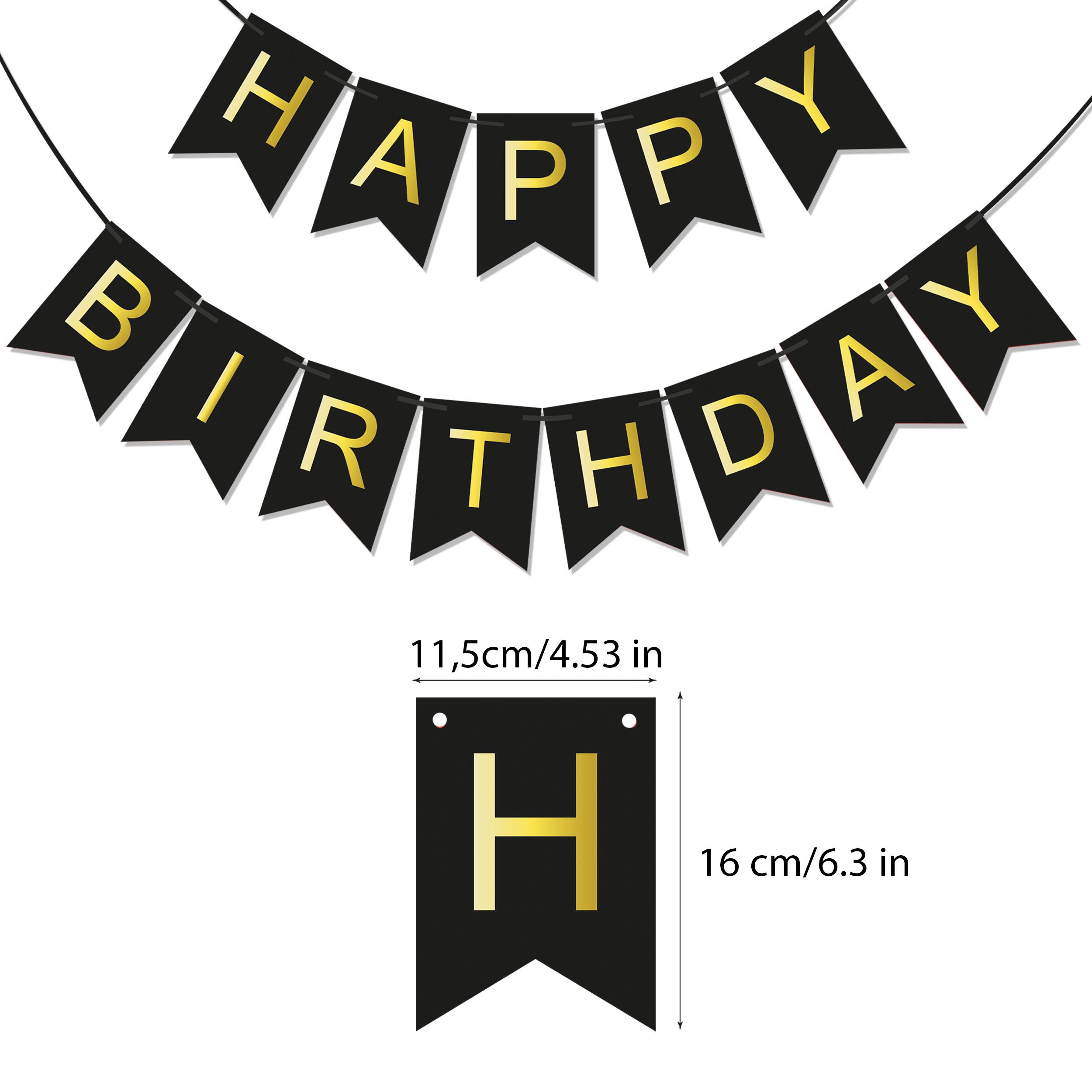 BRUBAKER Wimpelkette Happy Birthday - Geburtstag Girlande Schwarz Gold - Party Banner 5 m, Geburtstagsdeko für Erwachsene und Kinder - Geburtstagsdekoration