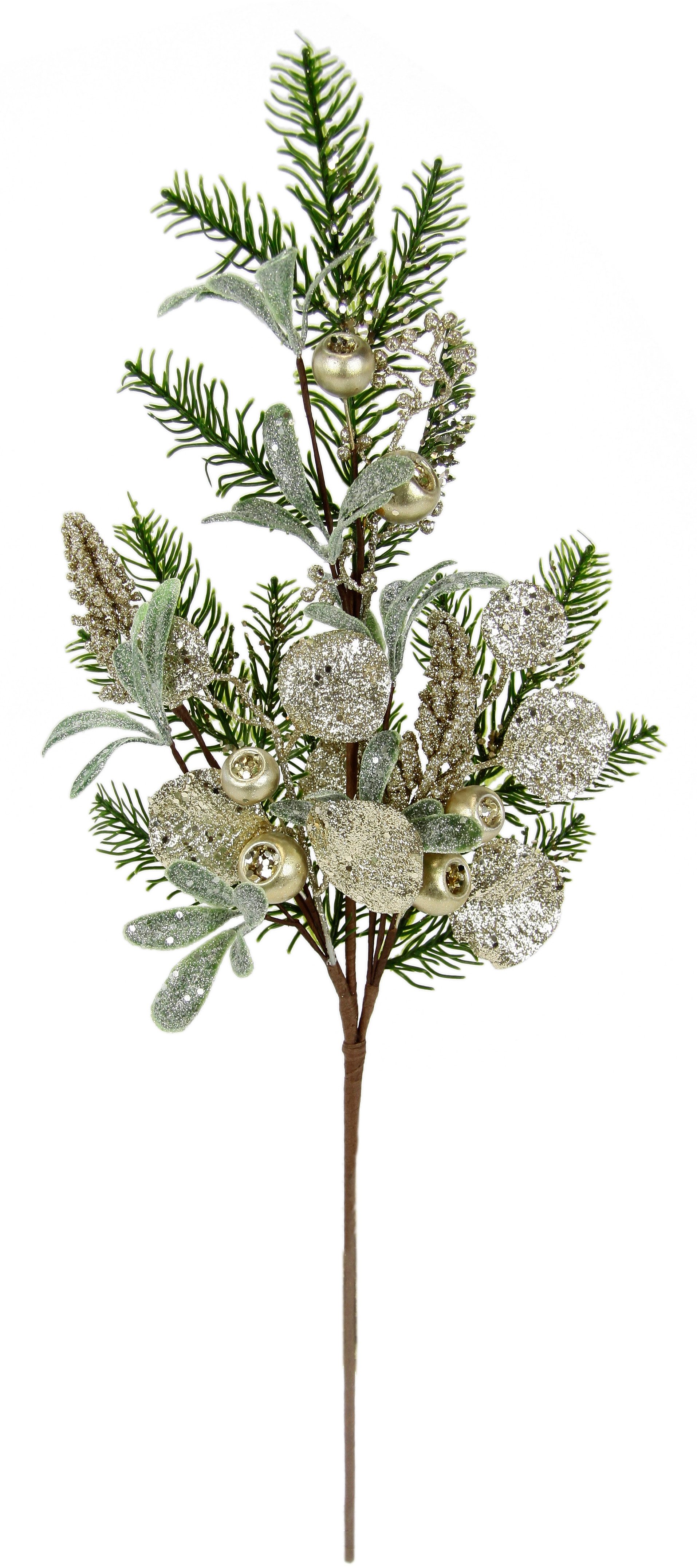Kunstzweig Dekozweig mit Glitter, I.GE.A., Höhe 68 cm, Künstlicher Tannenzweig mit Beeren und Blättern für Kranz Deko