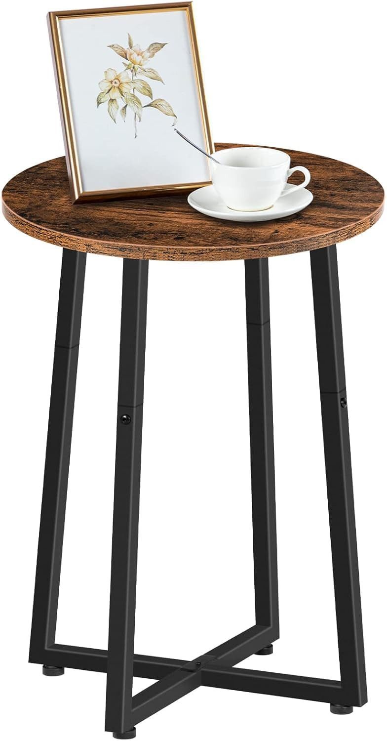 Hoobro Beistelltisch Couchtisch rund 40x55 cm (Nachttisch aus Holz und Metall, Industrie-Stil), stabil & platzsparend