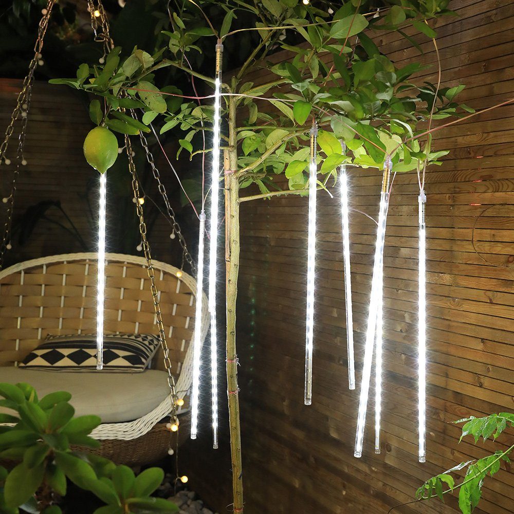Rosnek LED-Lichterkette 30CM / 50CM LED Eiszapfen Lichterkette,Weihnachtsbeleuchtung Deko, 4 Farben, Warmweiß, Weiß, Mehrfarbig, Blau, 8 Röhren – Bild 5 von 5