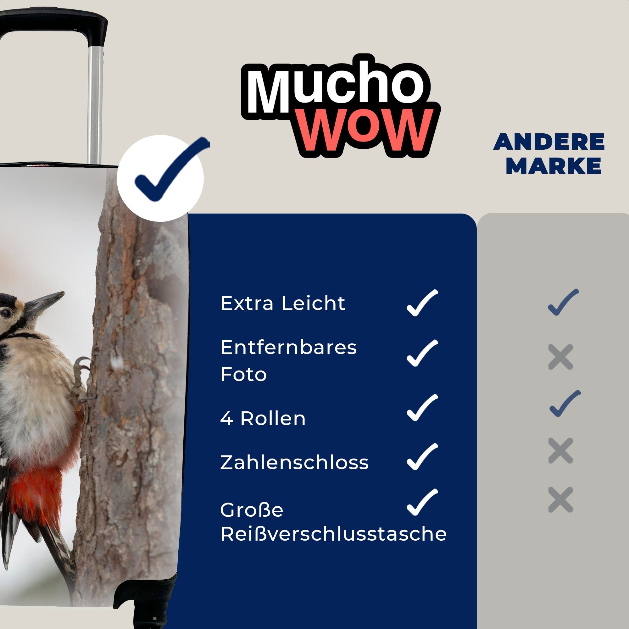 Ein für MuchoWow Rollen, Ferien, mit Handgepäckkoffer Trolley, Winter, Handgepäck Buntspecht 4 im Reisekoffer rollen, Reisetasche