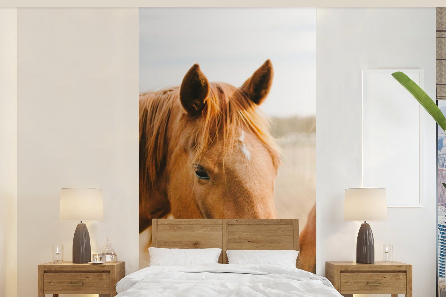 MuchoWow Fototapete Pferd - Strand - Tiere, Matt, bedruckt, (2 St), Vliestapete für Wohnzimmer Schlafzimmer Küche, Fototapete