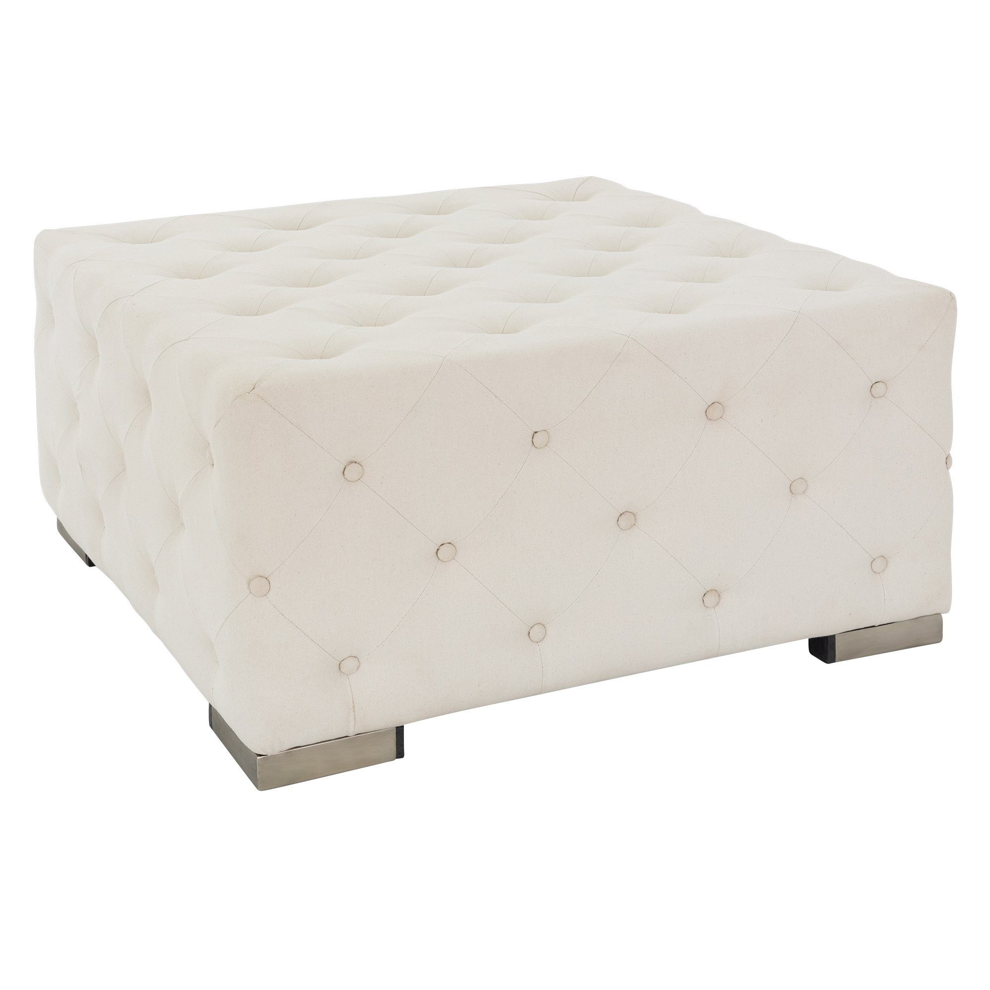 WOMO-DESIGN Pouf Quadratisch Sitzpouf Handgefertigt, Baumwolle Füllung, Creme Vintage Sitzkissen Sitzpuff Sitzhocker Hocker Sitzkissen
