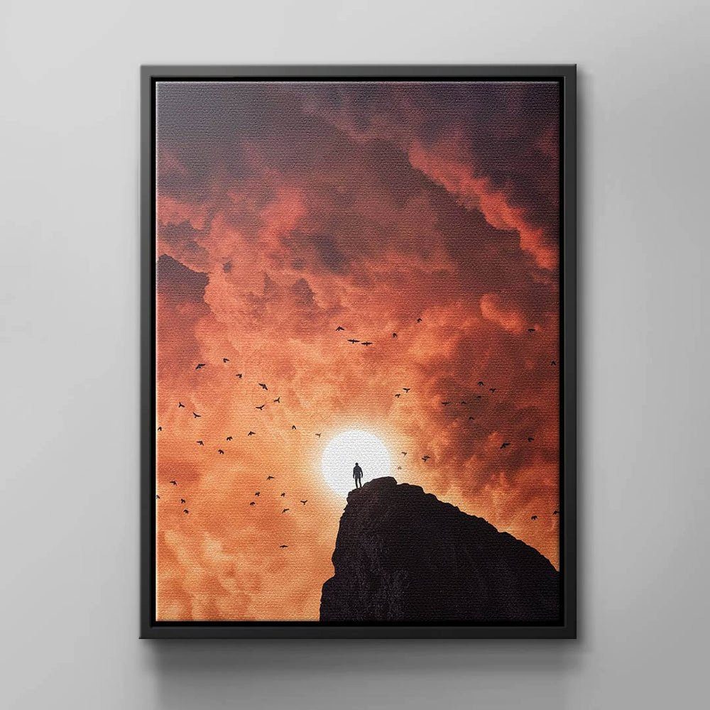 DOTCOMCANVAS® Leinwandbild, Natur Wandbild mit Aussicht & Sonnenuntergang von schwarzer Rahmen