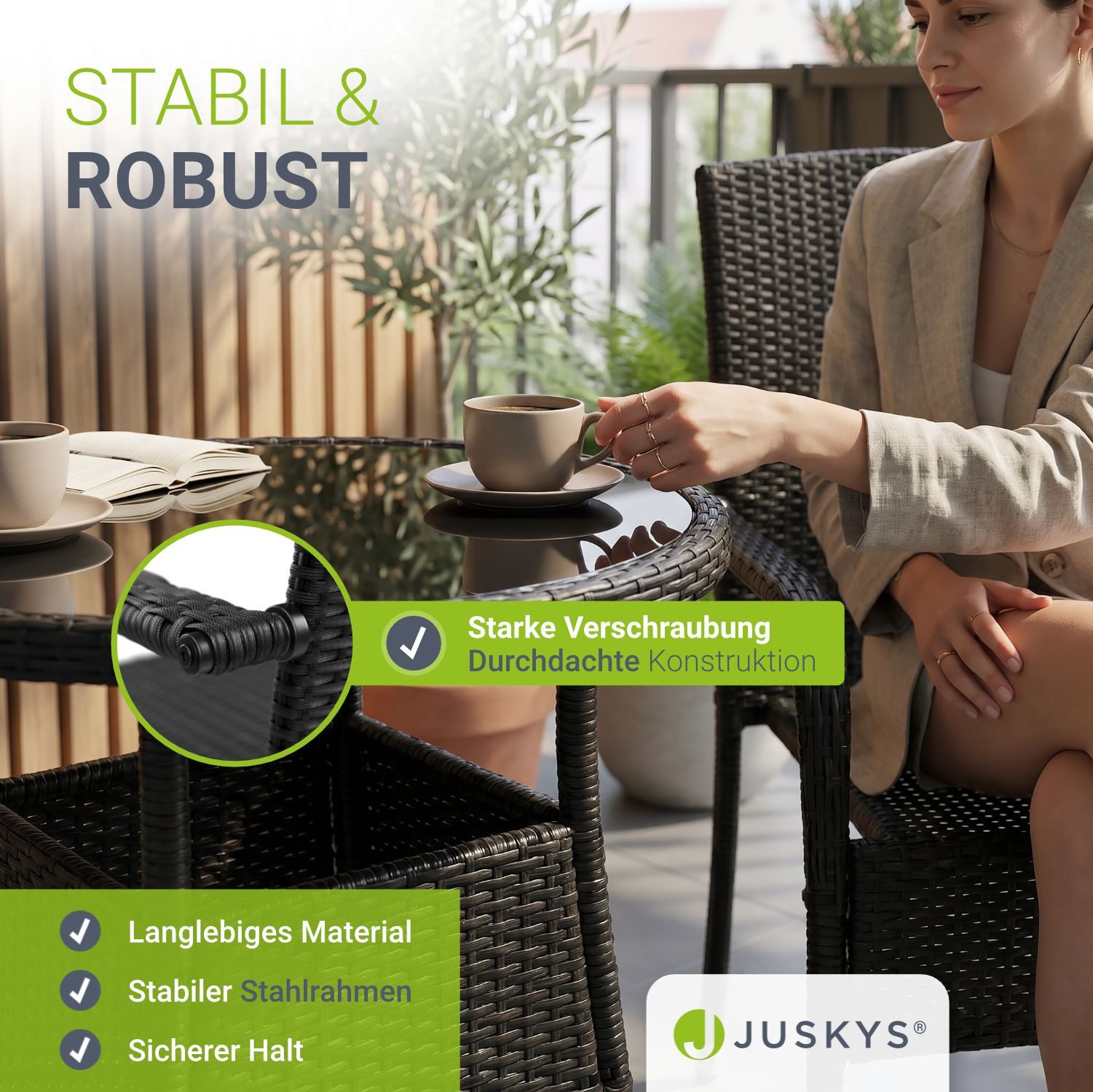 Juskys Gartenstuhl Yoro (2 St), stapelbar, modern, leicht und stabil