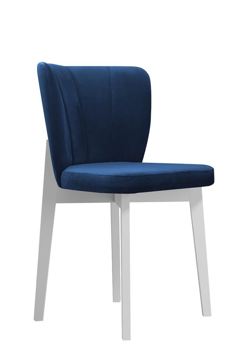 Beautysofa Polsterstuhl Madison (aus Velours, Relaxstuhl mit Holzbeine in weiß / schwarz / buche), im modernes Stil, Stuhl mit gepolsterte Rückenlehne Blau (riviera 81) | Weiß