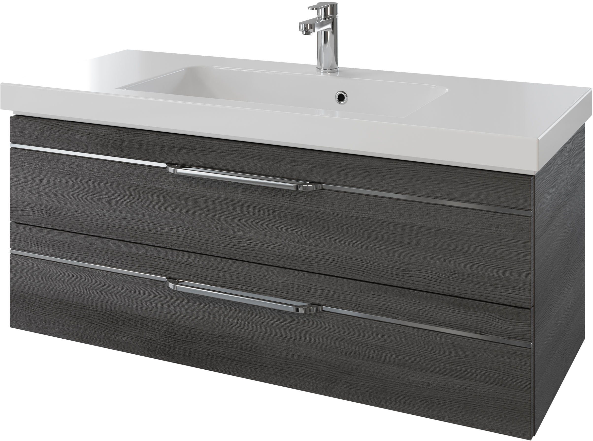 Thumbnail - Saphir Waschtisch Serie Balto Mineralmarmor-Waschtisch mit Unterschrank, 123 cm breit (2-St), Waschplatz mit 2 Schublade...