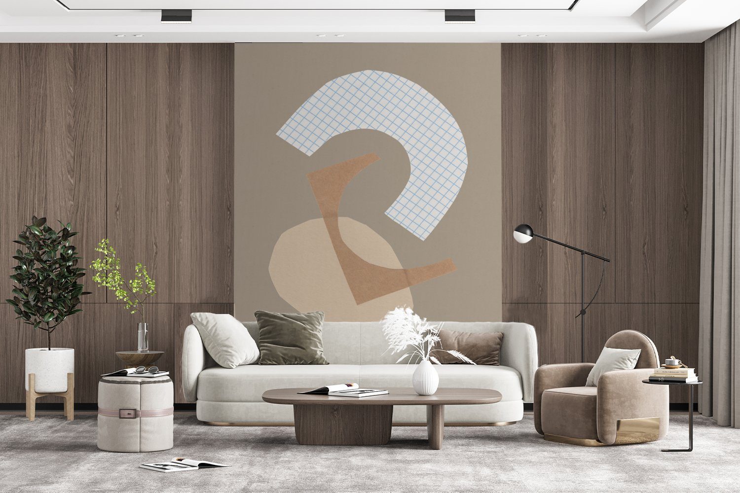 - - St), Abstrakt bedruckt, Montagefertig Quadrate, (4 Fototapete Pastell MuchoWow Matt, Formen Vinyl Wandtapete Tapete - Wohnzimmer, für