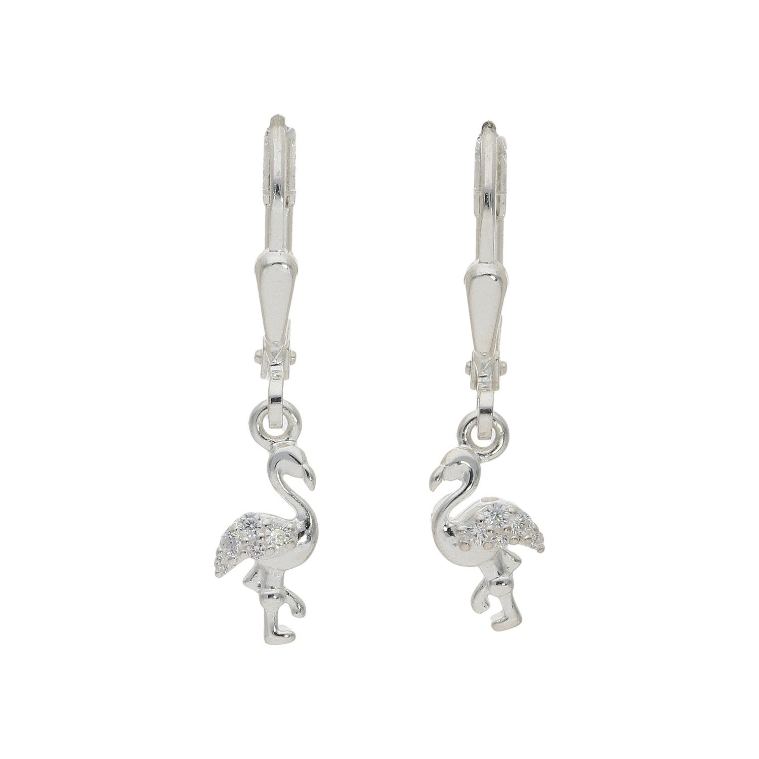JuwelmaLux Paar Creolen Ohrhänger Flamingo Silber 925 rhodiniert poliert Zirkonia JL16-06-0892 (kein Set, 2-tlg., inkl. edelm Schmucketui)