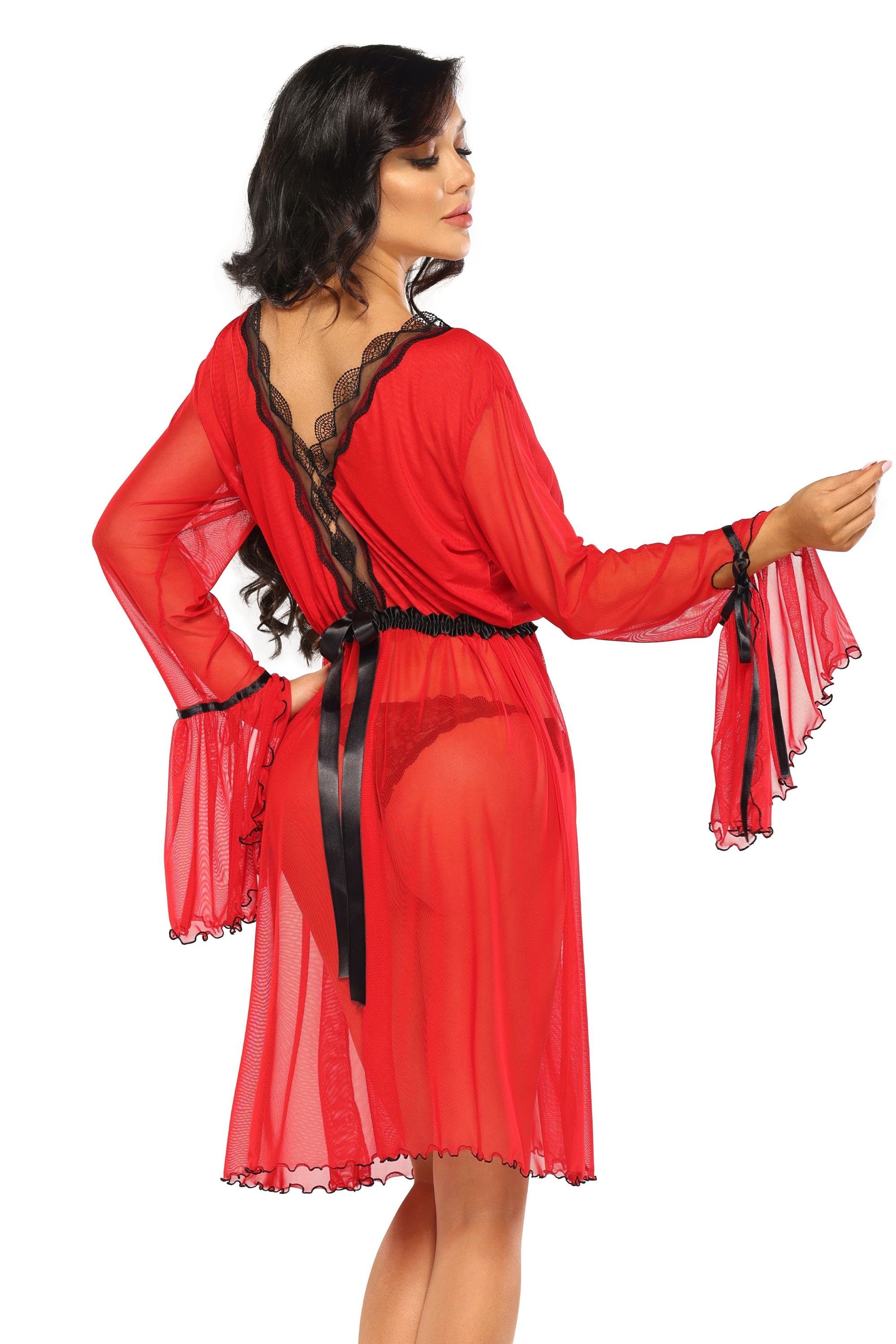 Beauty Night Fashion Negligé Morgenmantel Valentina rot-schwarz mit Spitze günstig online kaufen