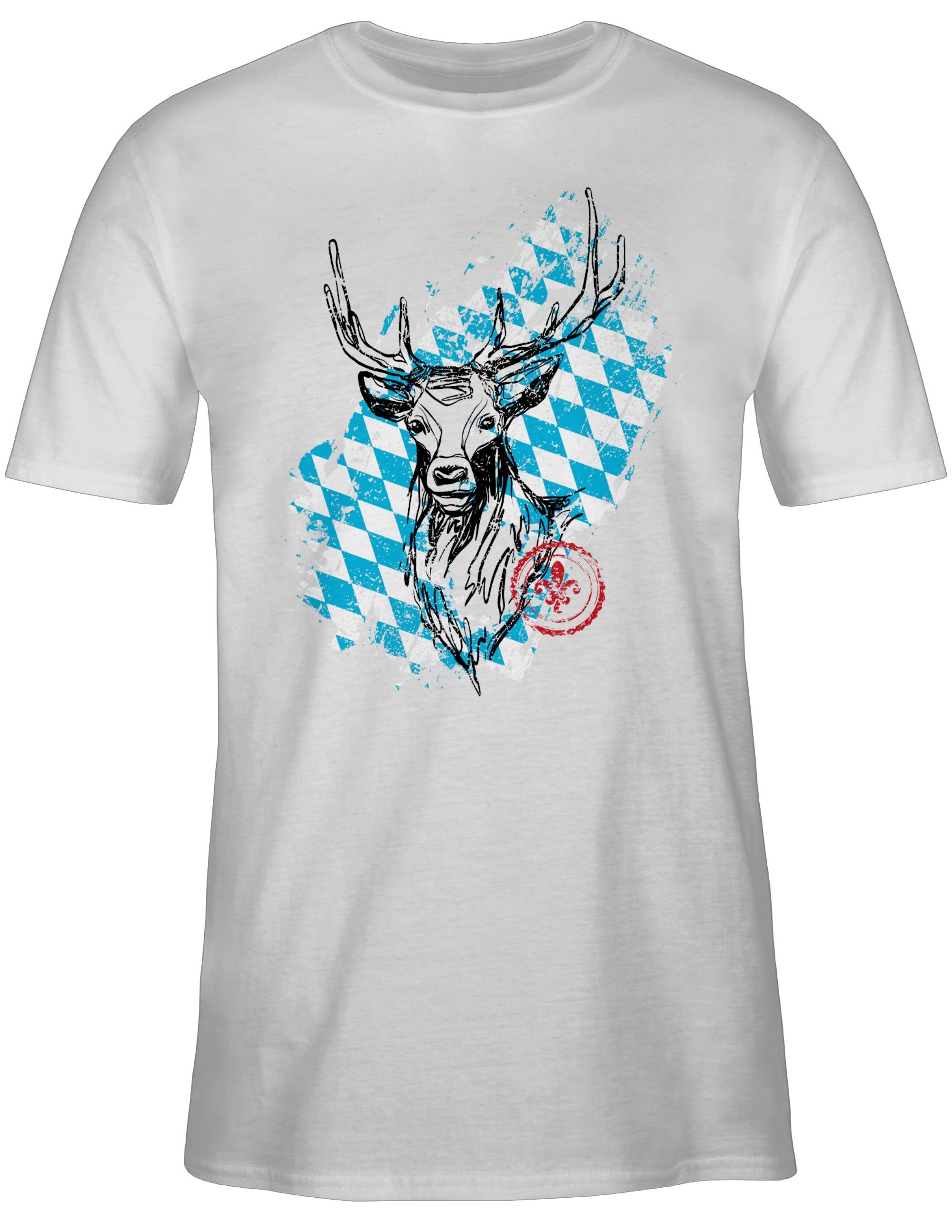 Shirtracer T-Shirt Herren 3 mit Wappen Hirsch Mode bayrischem für Oktoberfest Weiß
