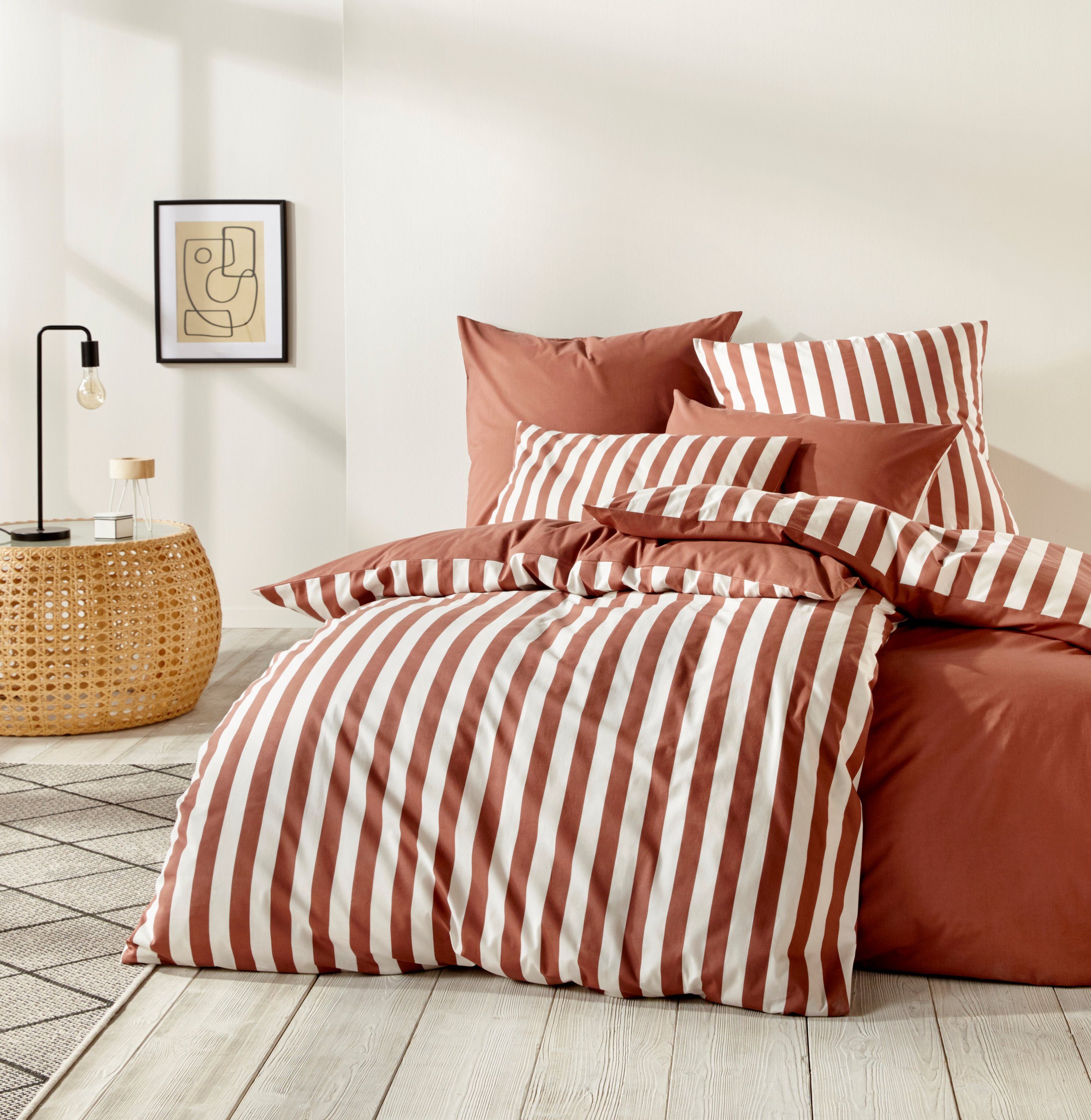 OTTO home Wendebettwäsche Greta in verschiedenen Qualitäten, Renforcé, 2 teilig, Bettwäsche mit Streifen, ab 135x200 cm, NEU: auch in Fleece Qualität