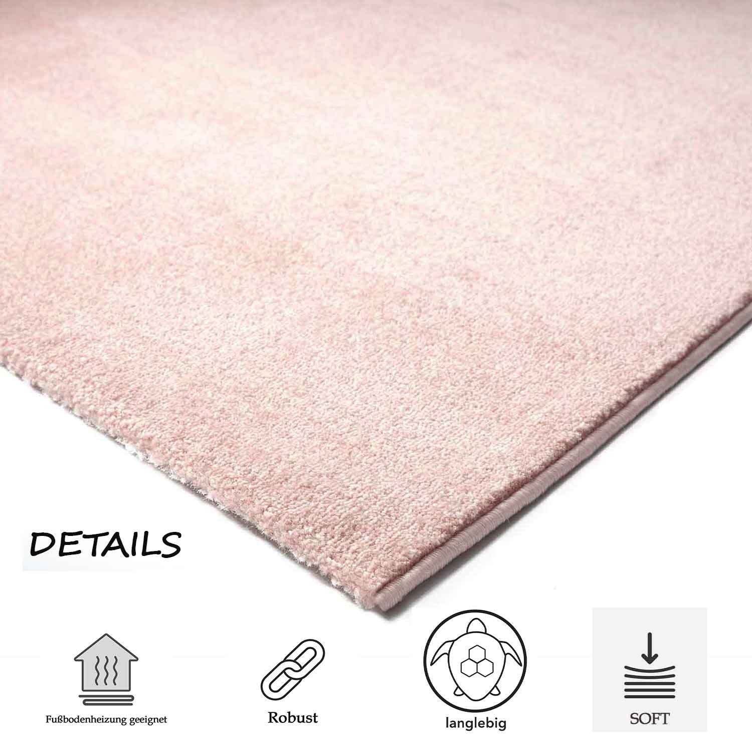 Kurzflor Größen Teppich gewebt, Weich, Pink Modern, Höhe: Extra mm, Vimoda, Farben Rechteckig, Versch. Einfarbig, 8 Wohnzimmer,