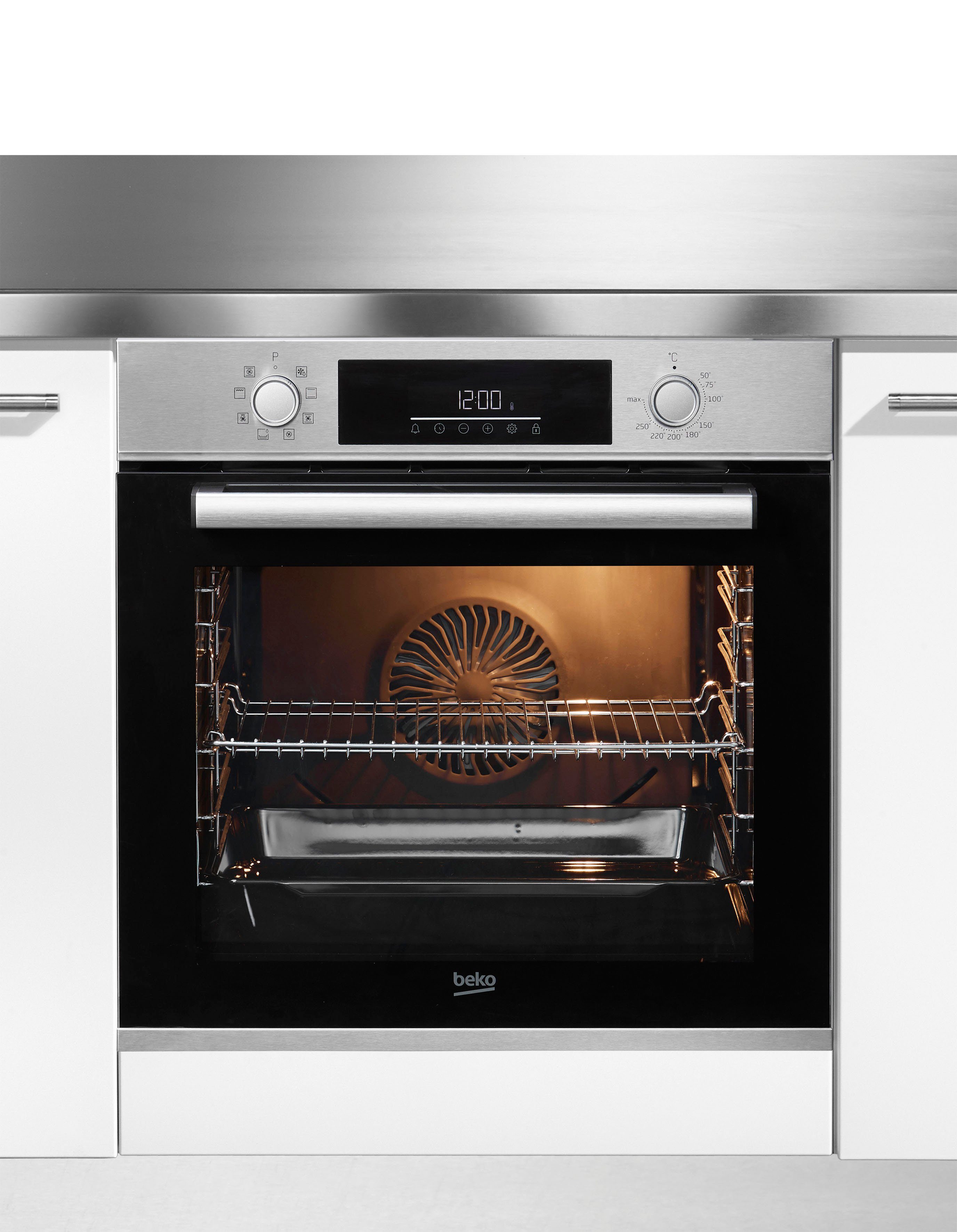 BEKO Einbaubackofen BBIM12300X, mit Teleskopauszug nachrüstbar, SteamShine® – Die Dampfreinigung des Backofens