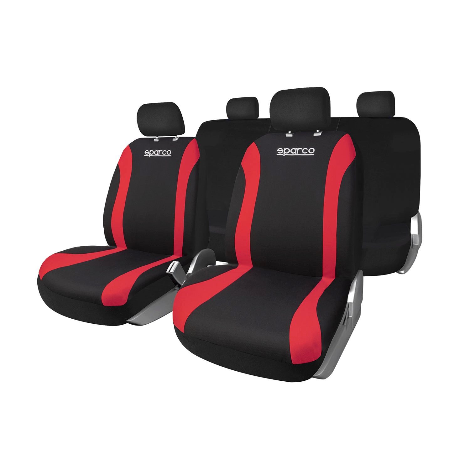 OMAC Autositzbezug SPARCO Schonbezüge Autositzbezüge Universell Schwarz Rot 9 tlg Satz, Atmungsaktiv,kompatibel mit Seitenairbag von OMAC