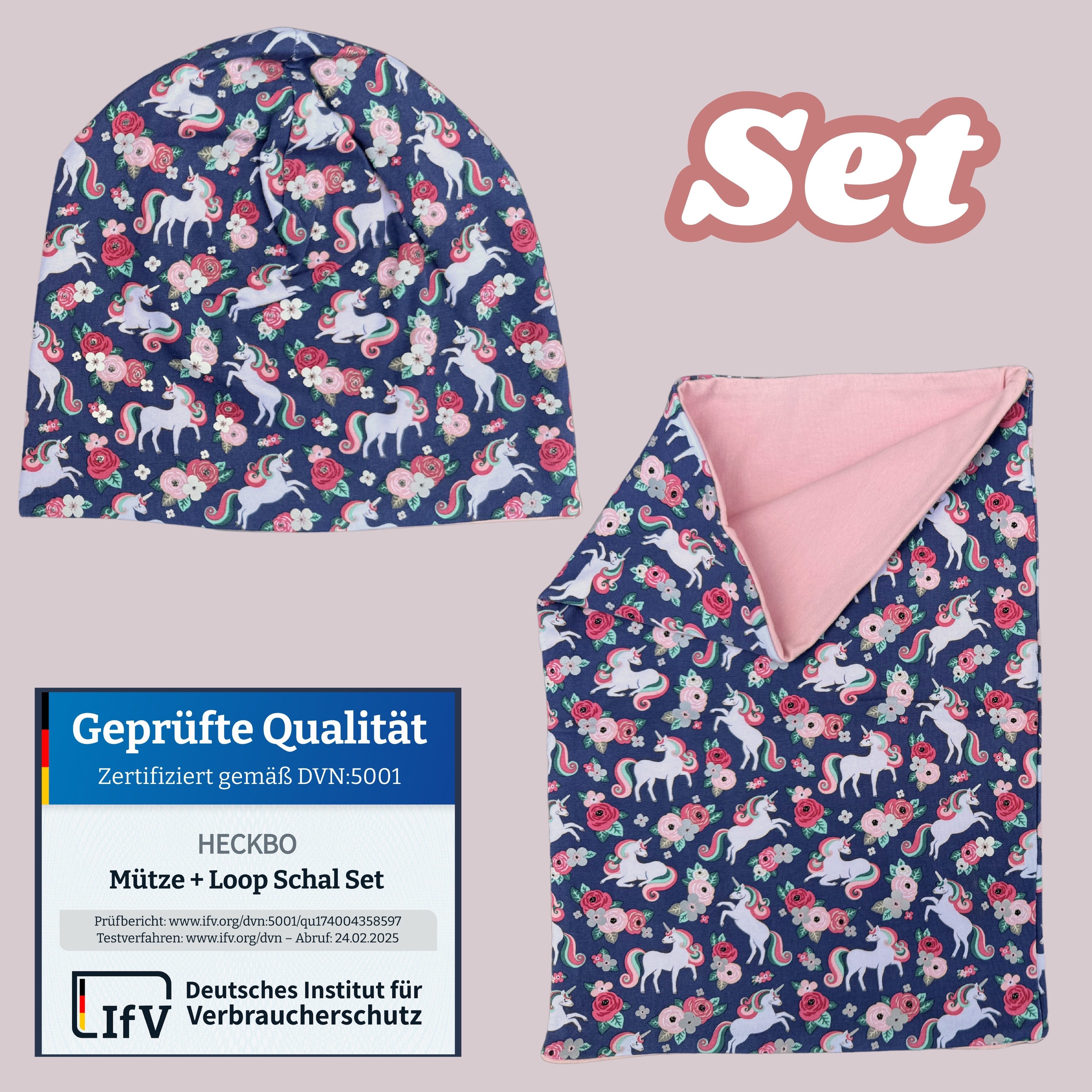 HECKBO Beanie 360° Reflektor Kinder Beanie Mütze & Loop Schal Set – Bild 4 von 5