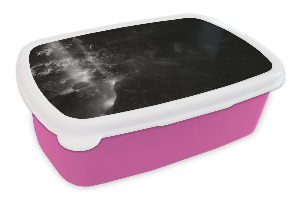 Brotbox Kunststoff Brotdose schwarz die und Blätter (2-tlg), Erwachsene, rosa Snackbox, für durch MuchoWow Lunchbox Kinder, liegend, Kunststoff, weiß Sonne Mädchen, -