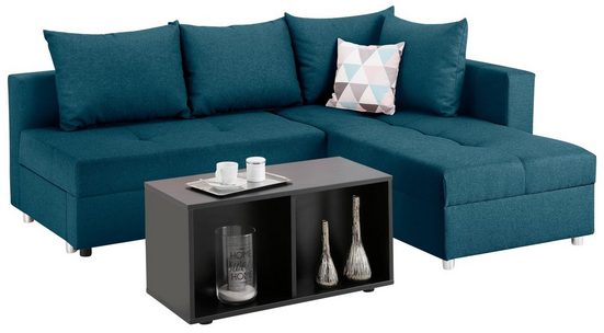HOME AFFAIRE Ecksofa ITALIA L-Form, mit Bettfunktion, mit Federkern Struktur fein Petrol