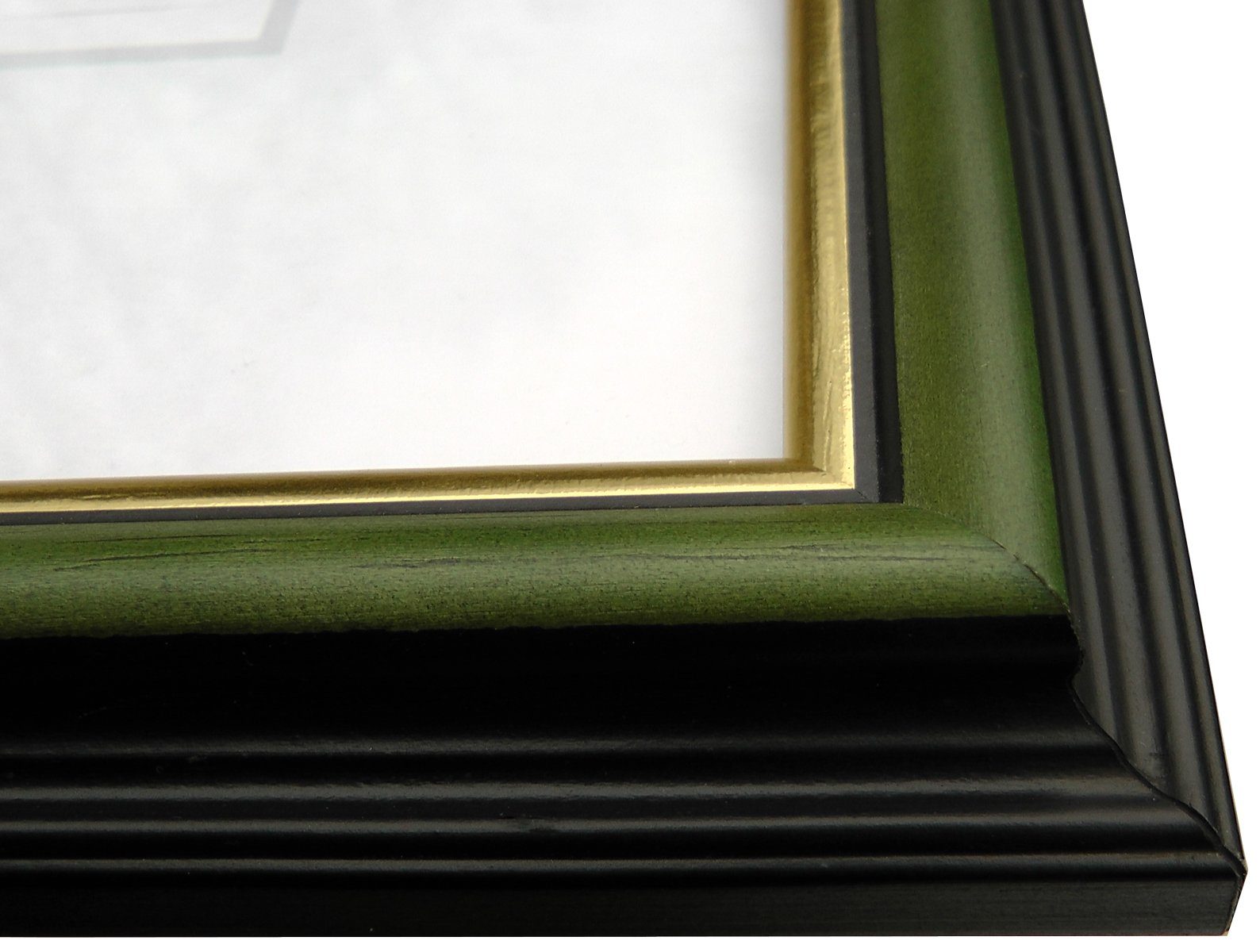 Format Echtglasscheibe 24x30 grün Holz Einzelrahmen FSC MasterLine massiv Rahmenfarbe Drehspannfedern, gold grün-gold Oslo Bilderrahmen