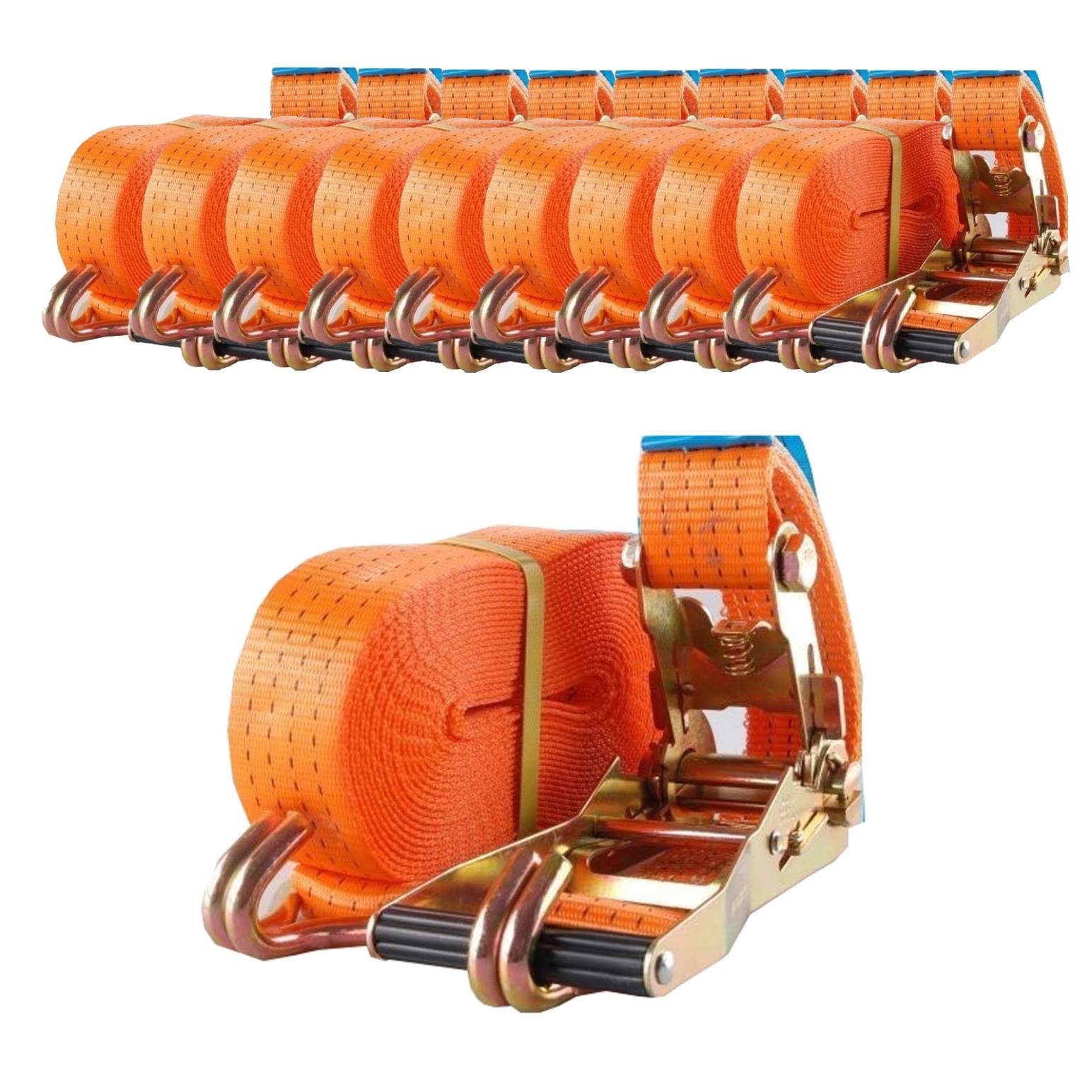 4000kg 4t Zurrgurt 10-St) 2-tlg. 10m TRUTZHOLM Ratschen Spanngurt Spanngurt Doppelhaken ORANGE (Set, 4to 10x TÜV/GS