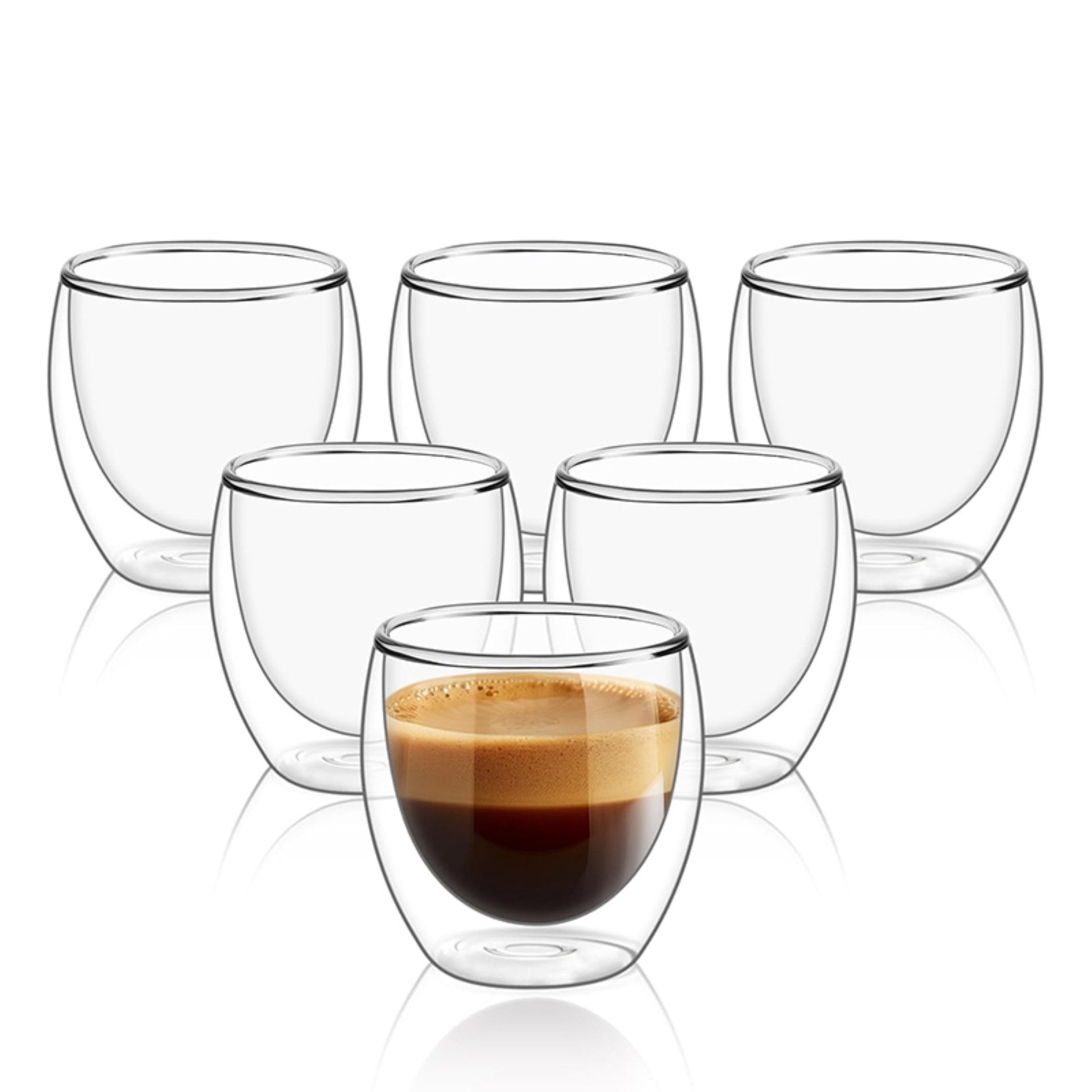 LA CUTE Thermotasse 6er Set Doppelwandige Glastassen 80ml für Tee, Espresso & Kaffee, 6-tlg., Glas, Doppelwandig hitzebeständig transparent spülmaschinenfest