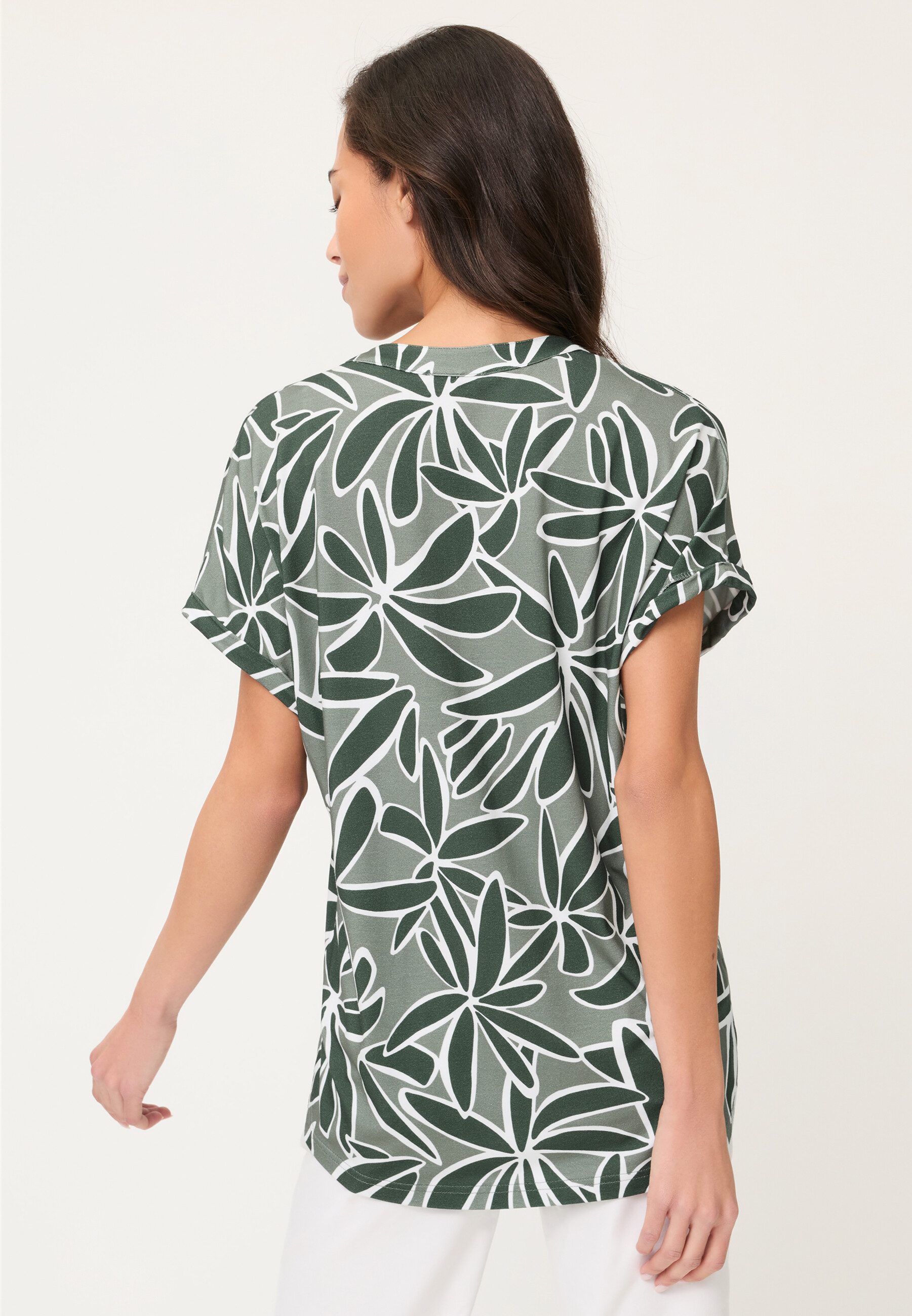 Olsen T-Shirt Shirt mit Tunikaausschnitt und Turn-up-Ärmeln