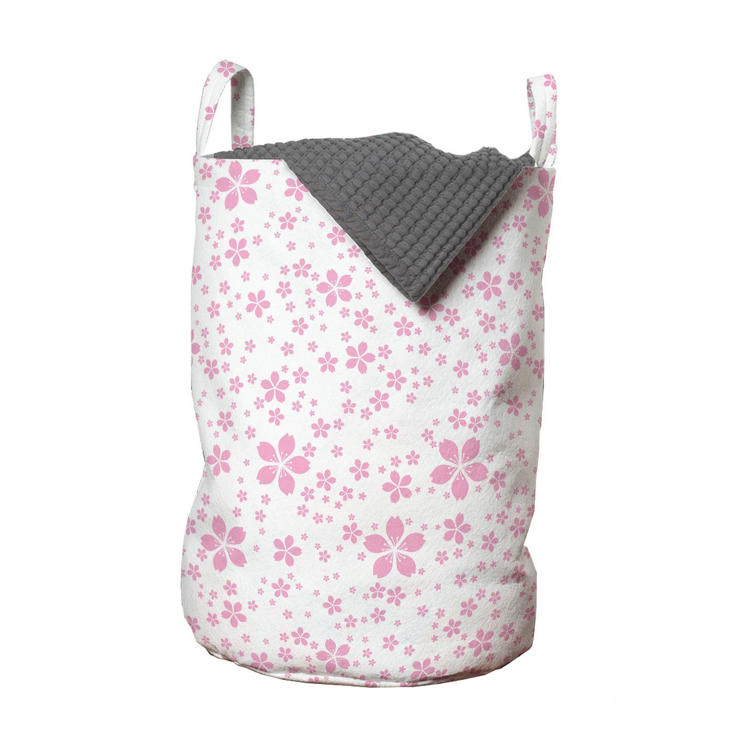 Abakuhaus Wäschesäckchen Wäschekorb mit Griffen Kordelzugverschluss für Waschsalons, Kirschblüte rosa Flora