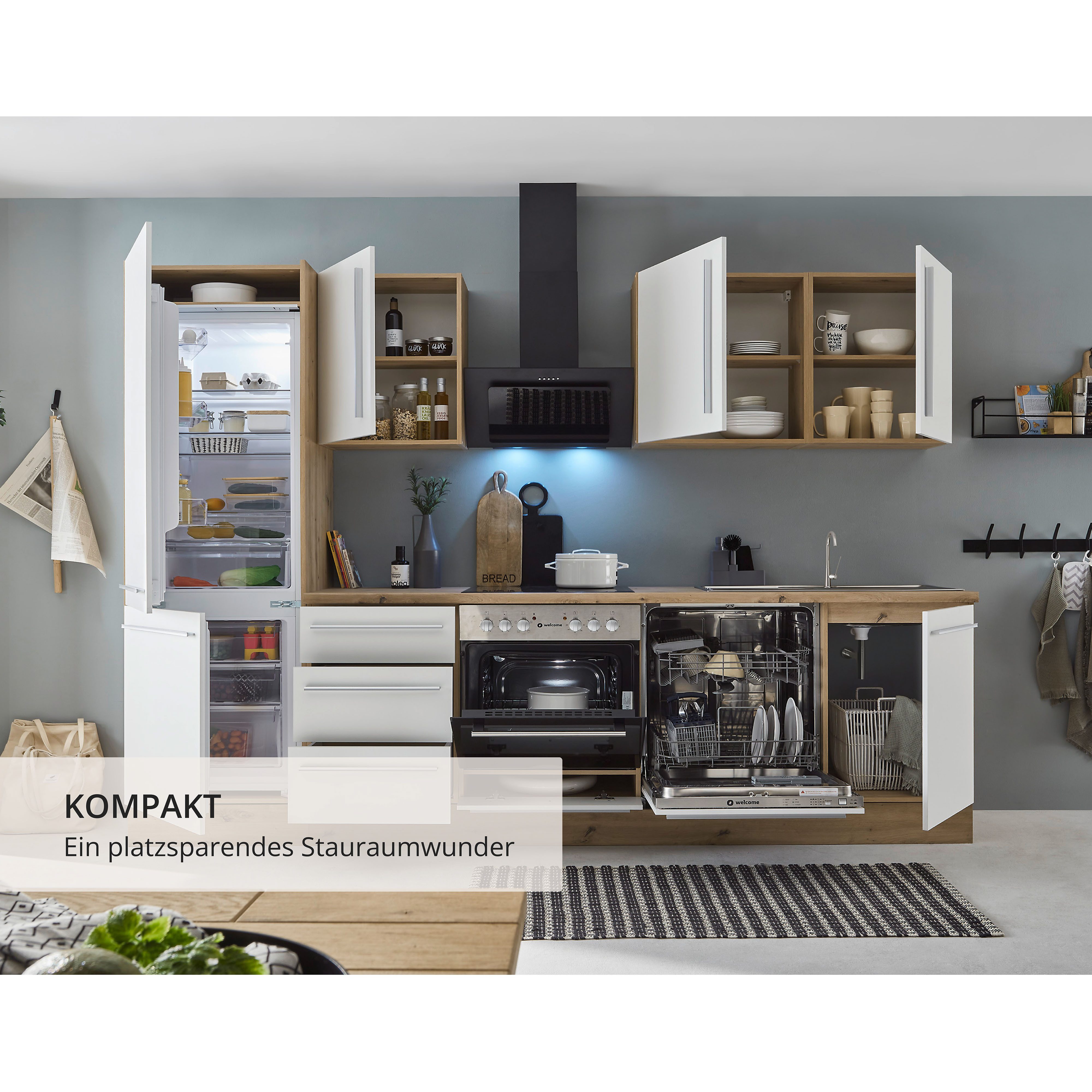 KOCHSTATION Küchenzeile KS-Florida mit 38mm starker Arbeitsplatte, Breite 280 cm, wahlweise mit E-Geräten, Soft-Close-Funktion – Bild 4 von 5