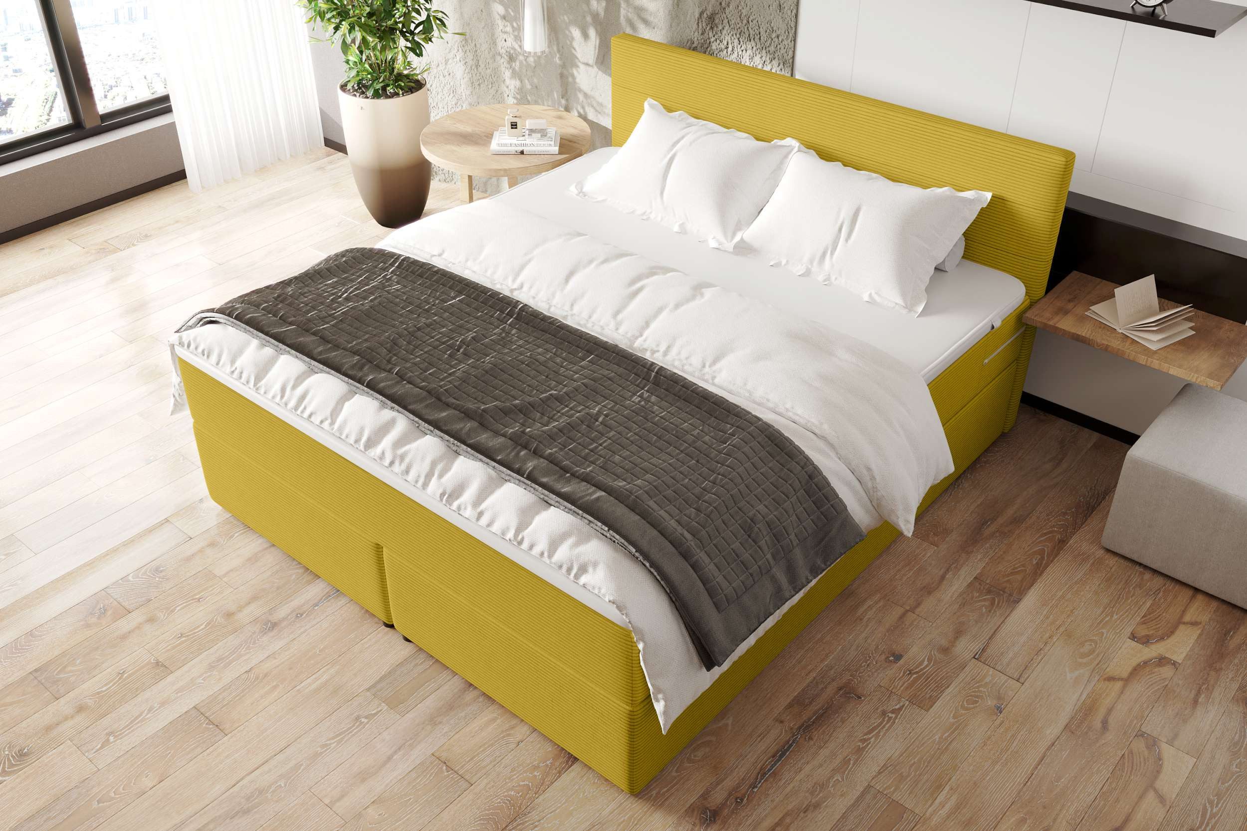 99rooms Boxspringbett Phönix (Schlafzimmerbett, Bett), mit Taschenfederkernmatratze, Topper und gepolstertem Cordstoff POSO