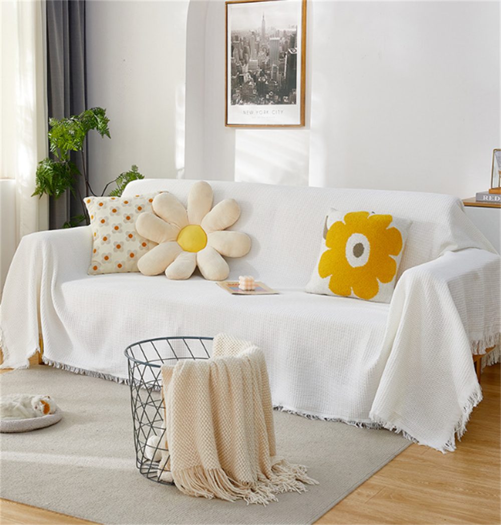 Weiß HAMÖWO Dekorative Sofahusse Bezug cm, Sofaüberwürfe 130 180 mit x Quaste Sofa Sofadecke