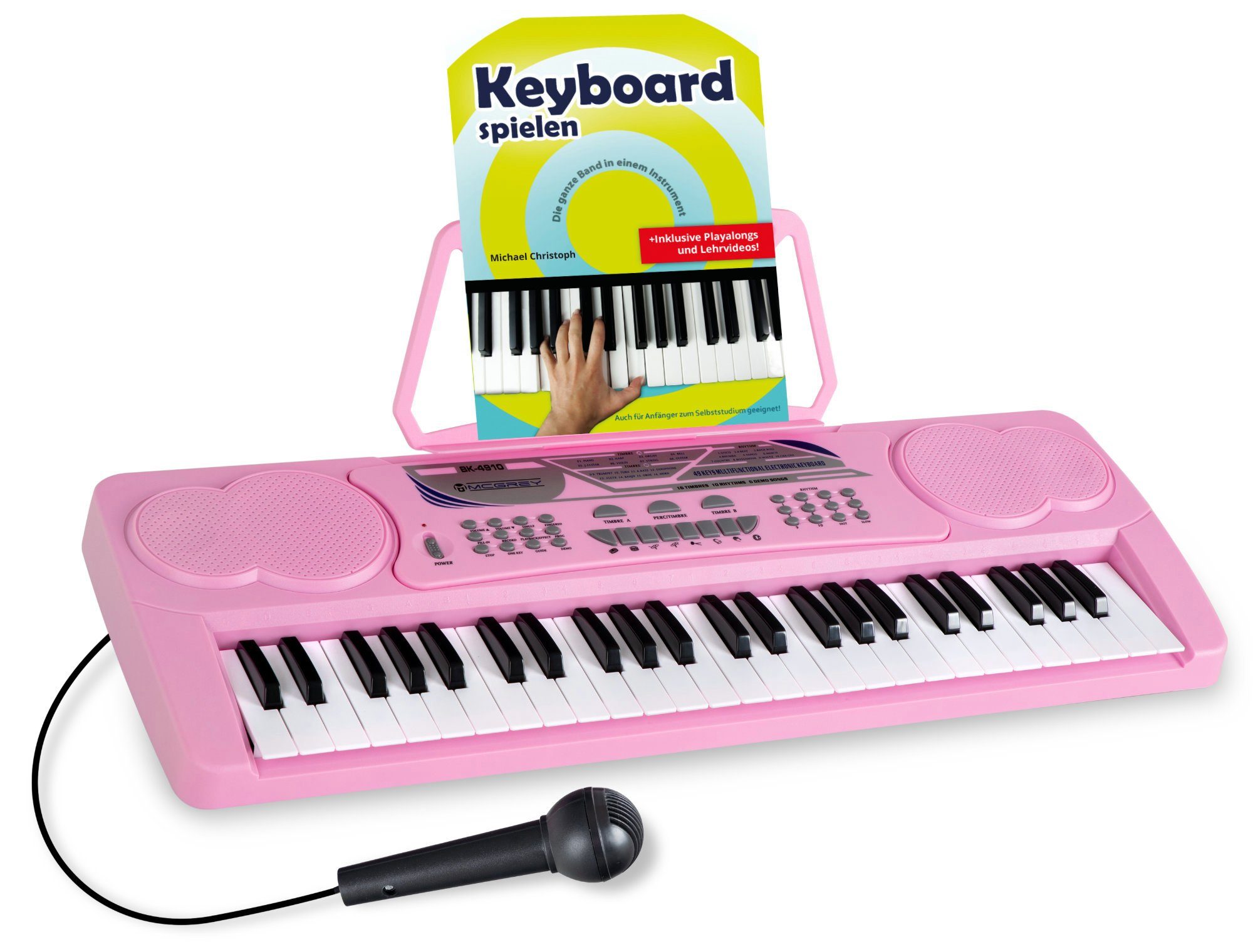 McGrey Home Keyboard BK-4910 Kinder Einsteigerkeyboard mit 49 Tasten, (Schule-Set, 2 tlg., inkl. Mikrofon, Notenständer & Schule), mit 16 Sounds, 10 Rhythmen und Lernfunktion