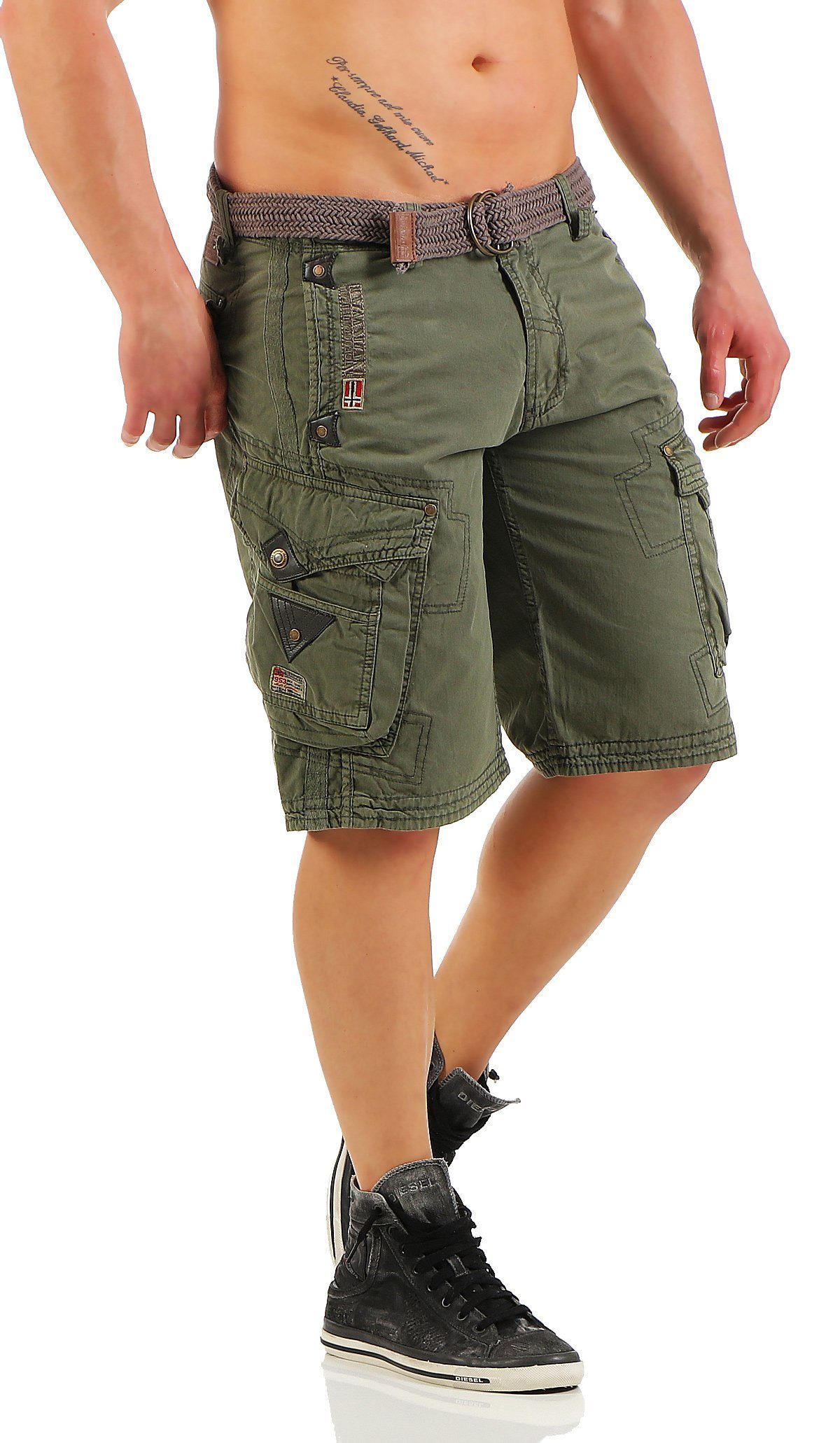 Geographical Norway Cargoshorts abnehmbarem / camouflage Gürtel) (mit unifarben Storm G-PERLE Shorts, Herren Shorts kurze Hose